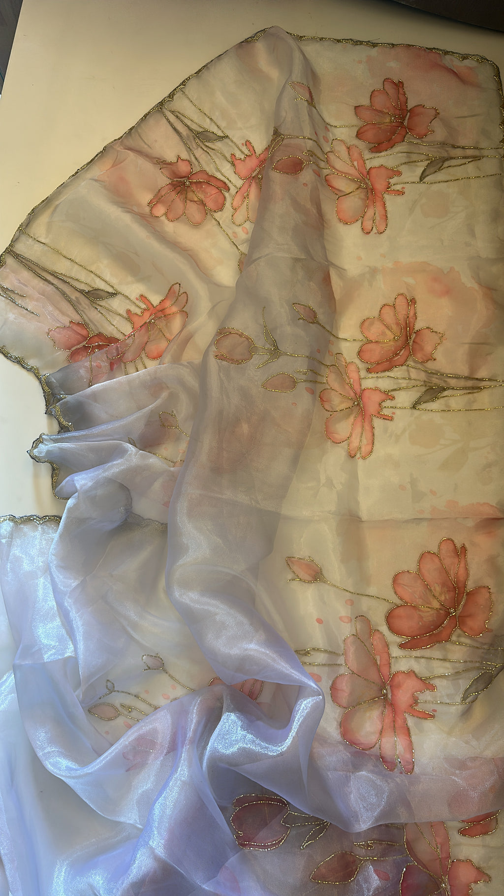 Madhuban Floral Organza Ice Blue Saree