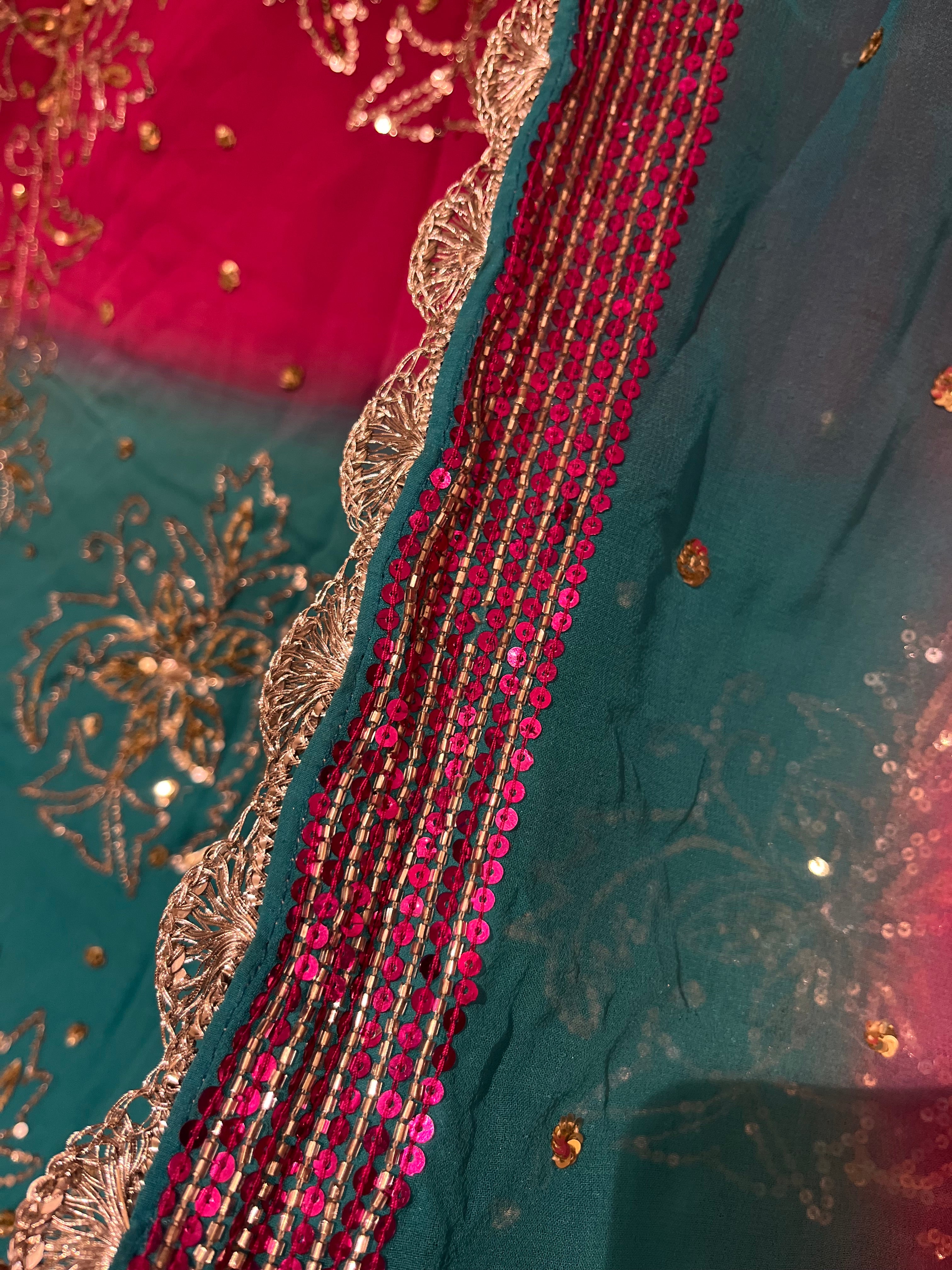 Firozi & Magenta Lehenga Set