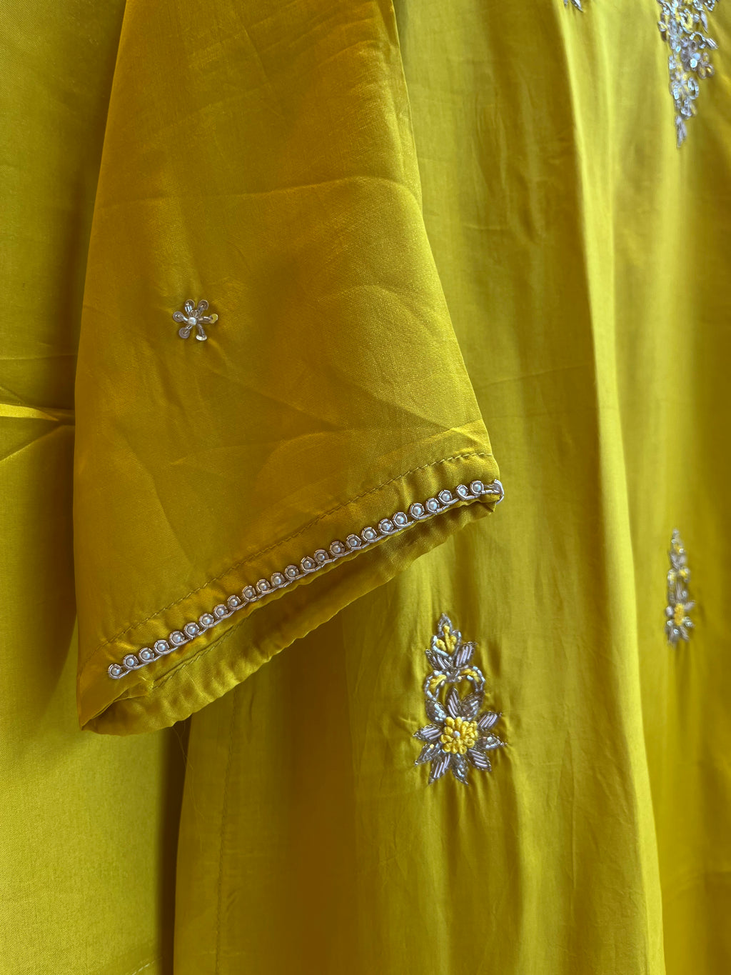 Mustard Yellow Silk Straight Suit Set