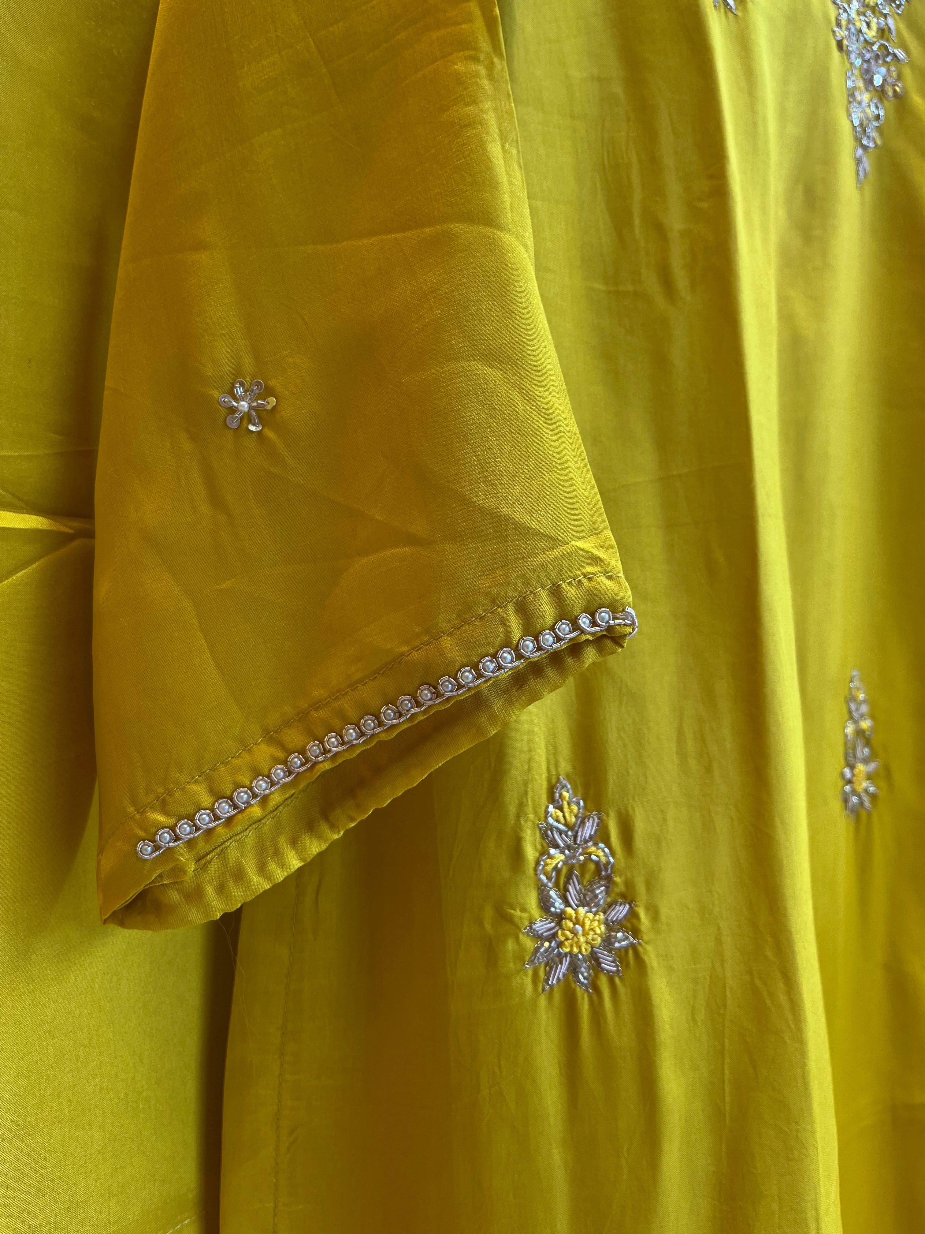 Mustard Yellow Silk Straight Suit Set