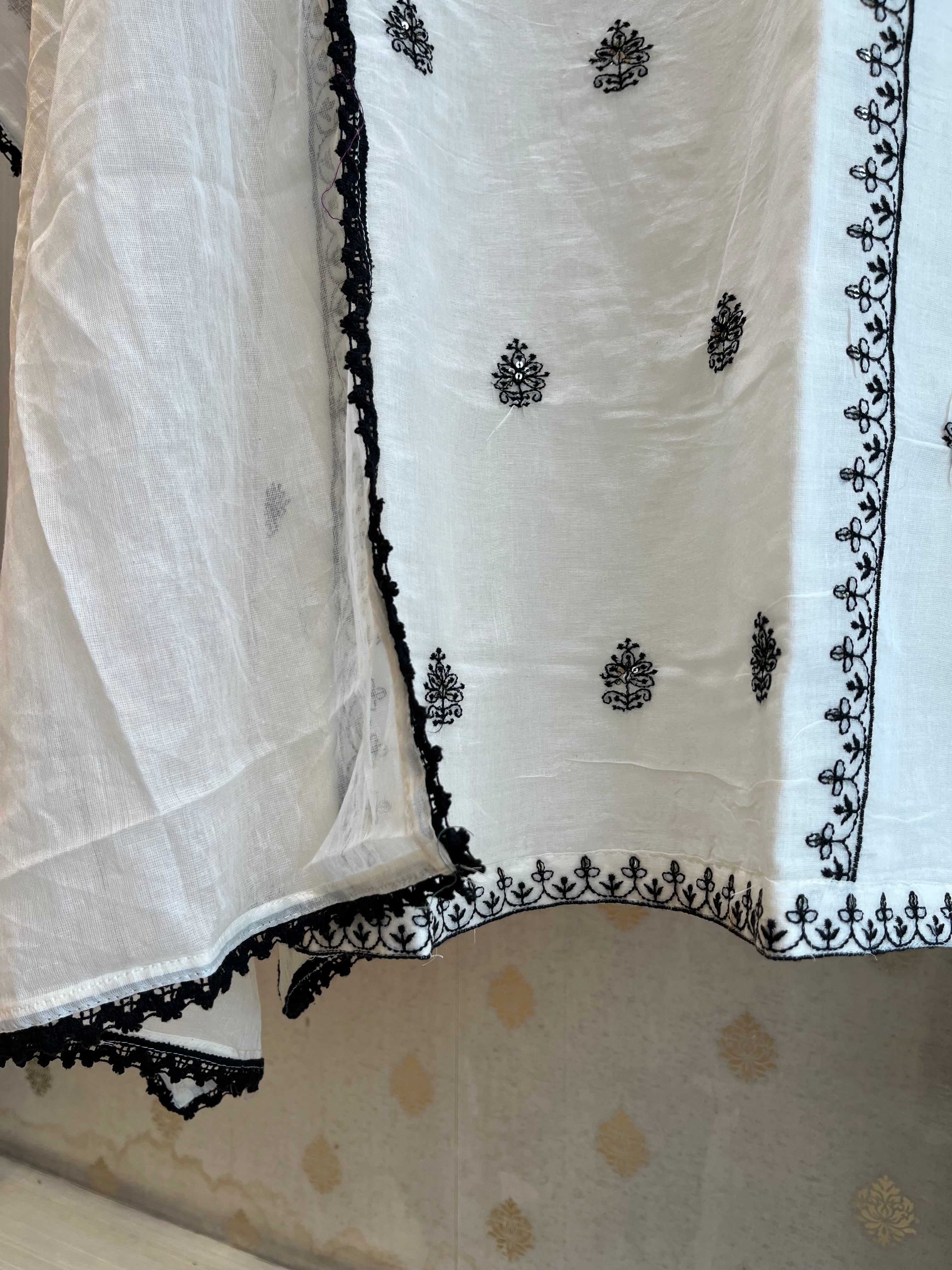 Cotton White Embroidery Suit set