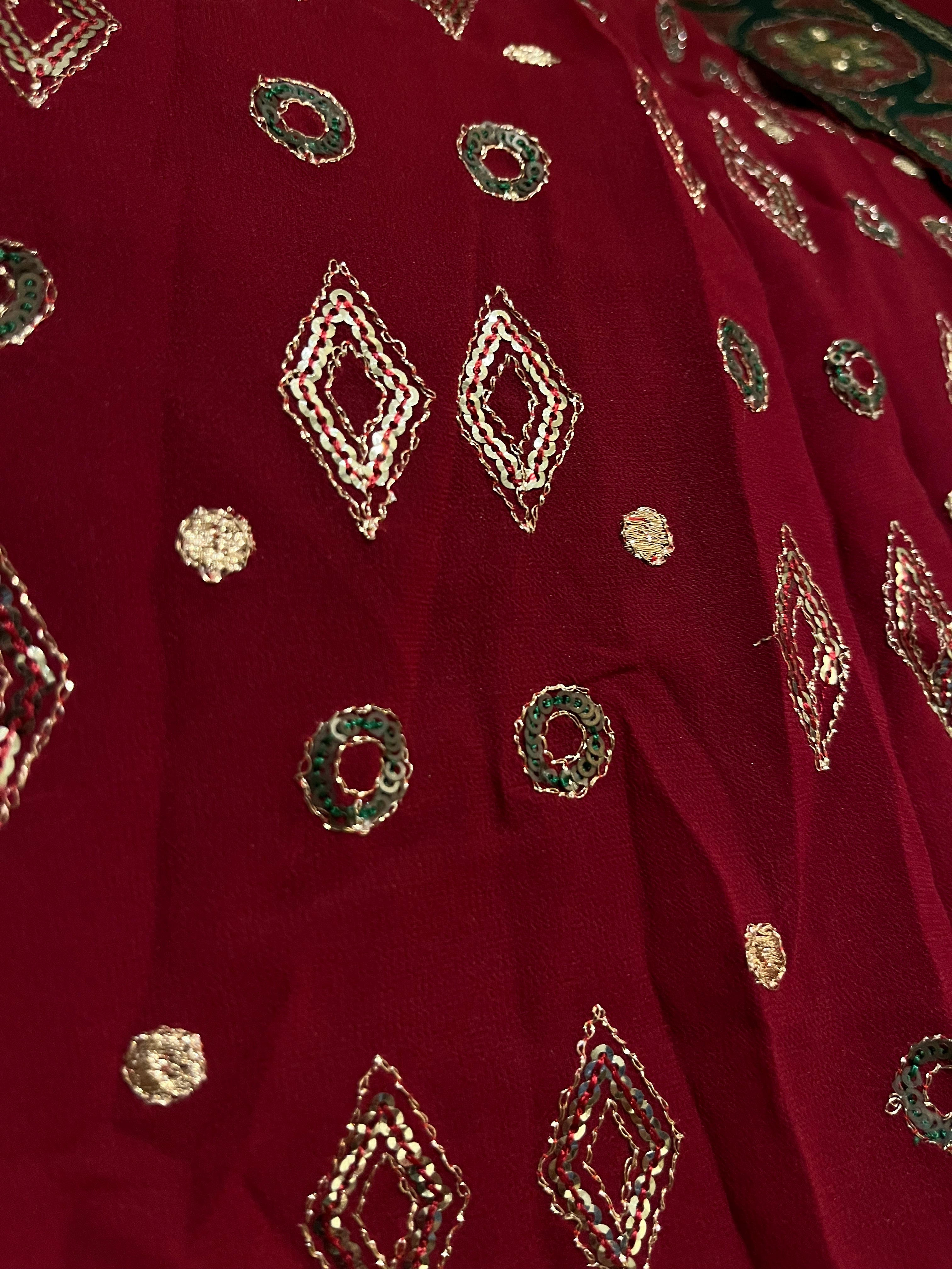 Deep Red Sequins Lehenga Set