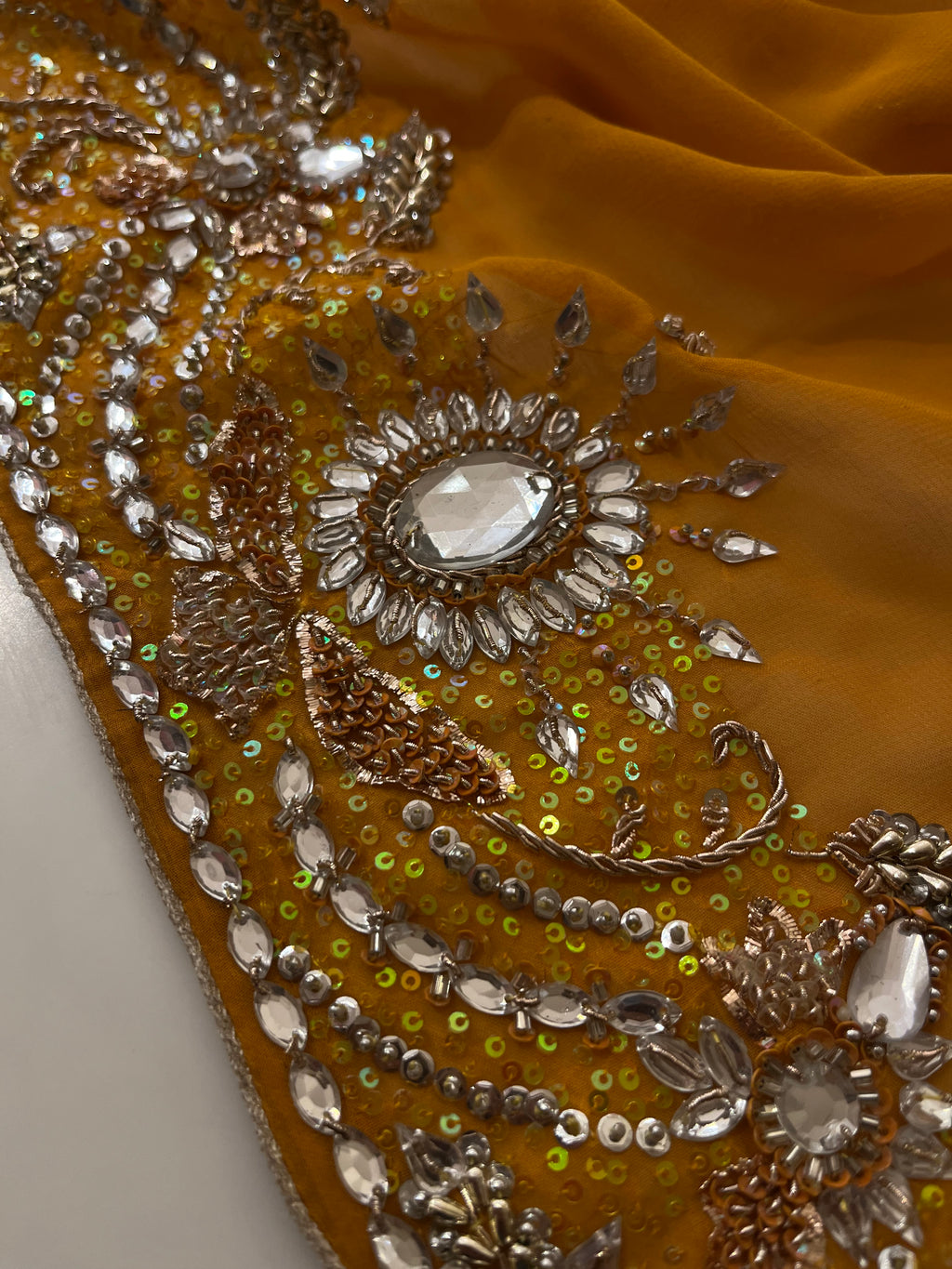 mustard yellow stone saree