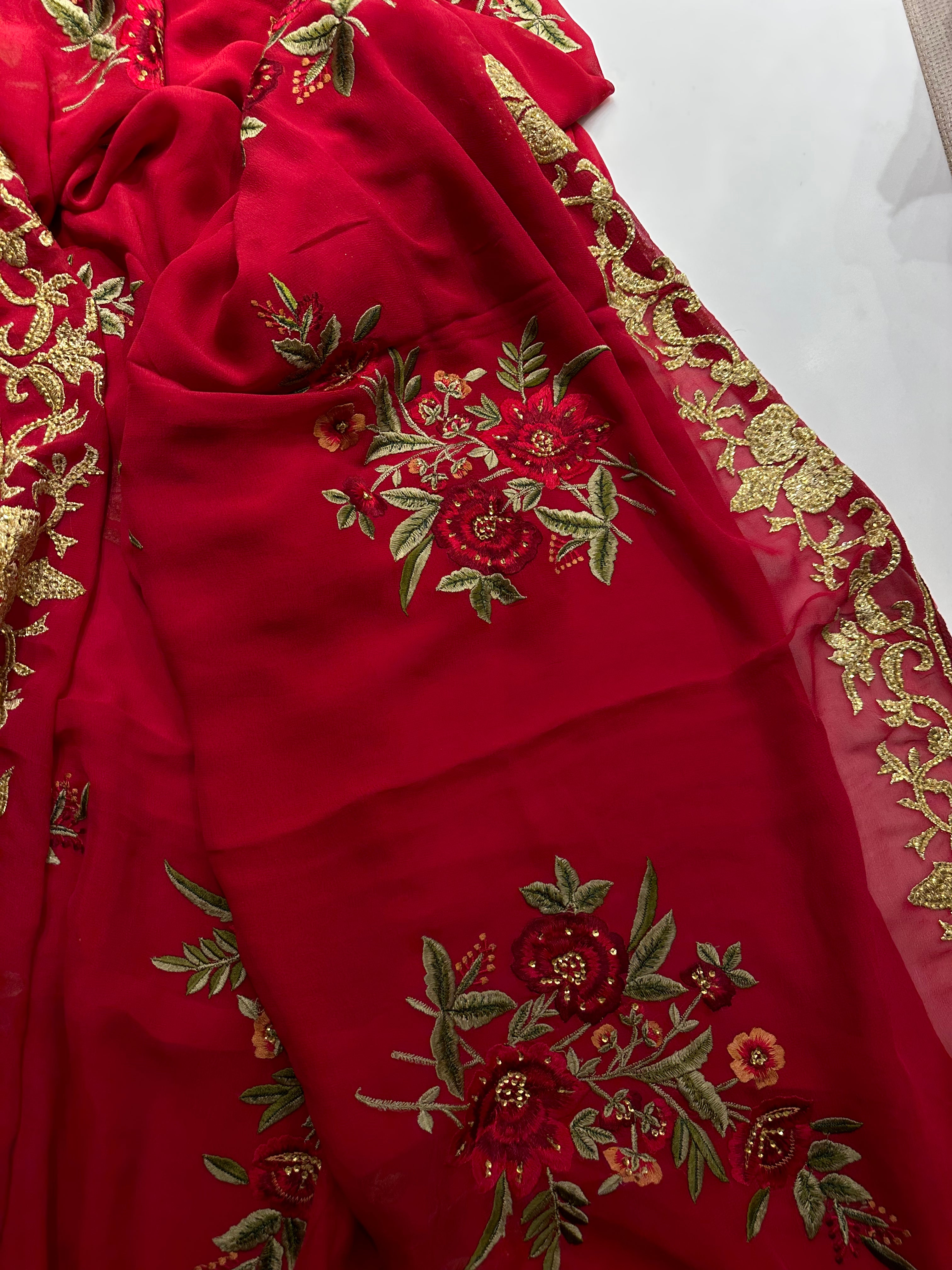 Pure Georgette Red saree