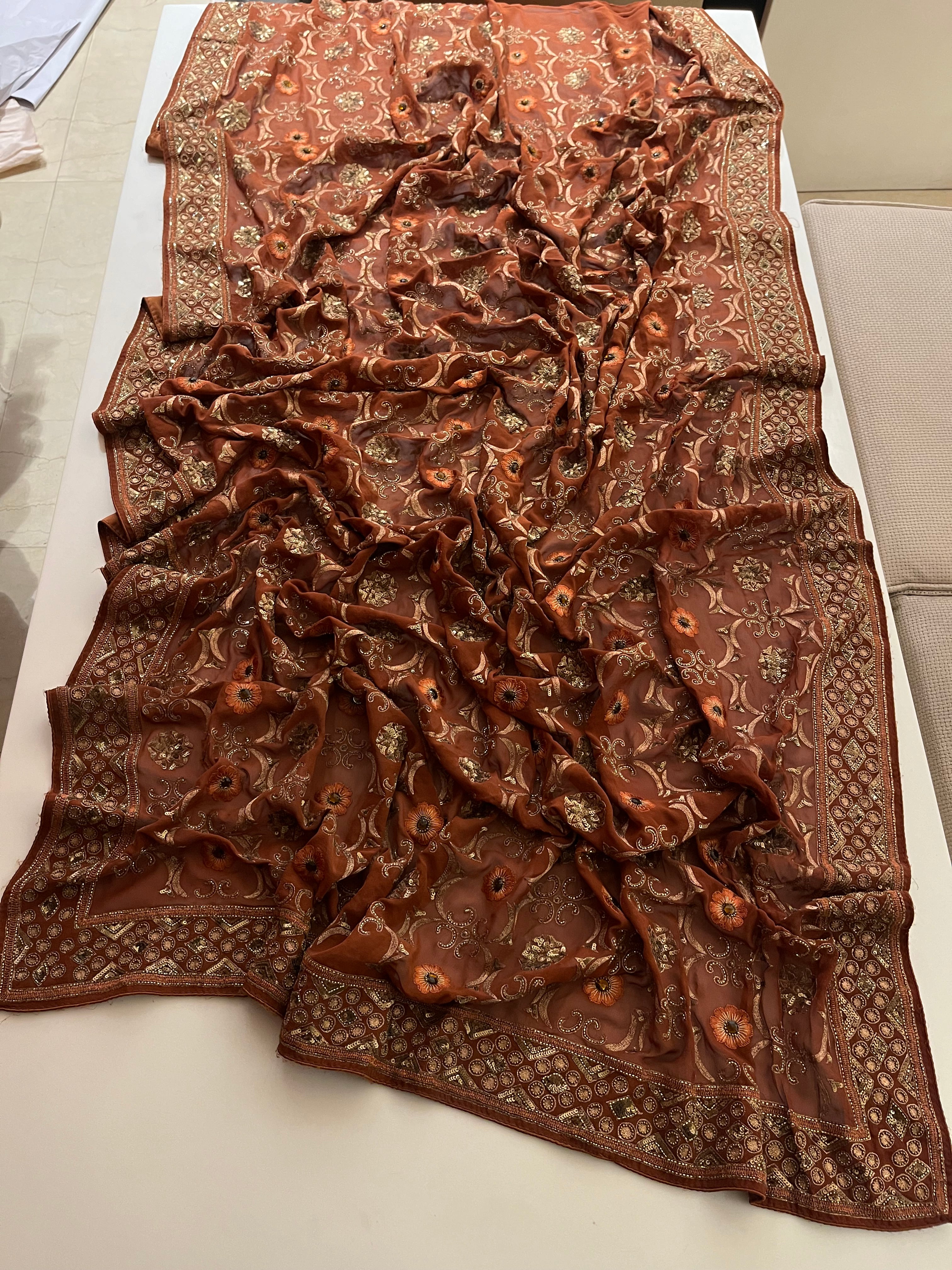 Chocolate Brown Heavy Work Saree