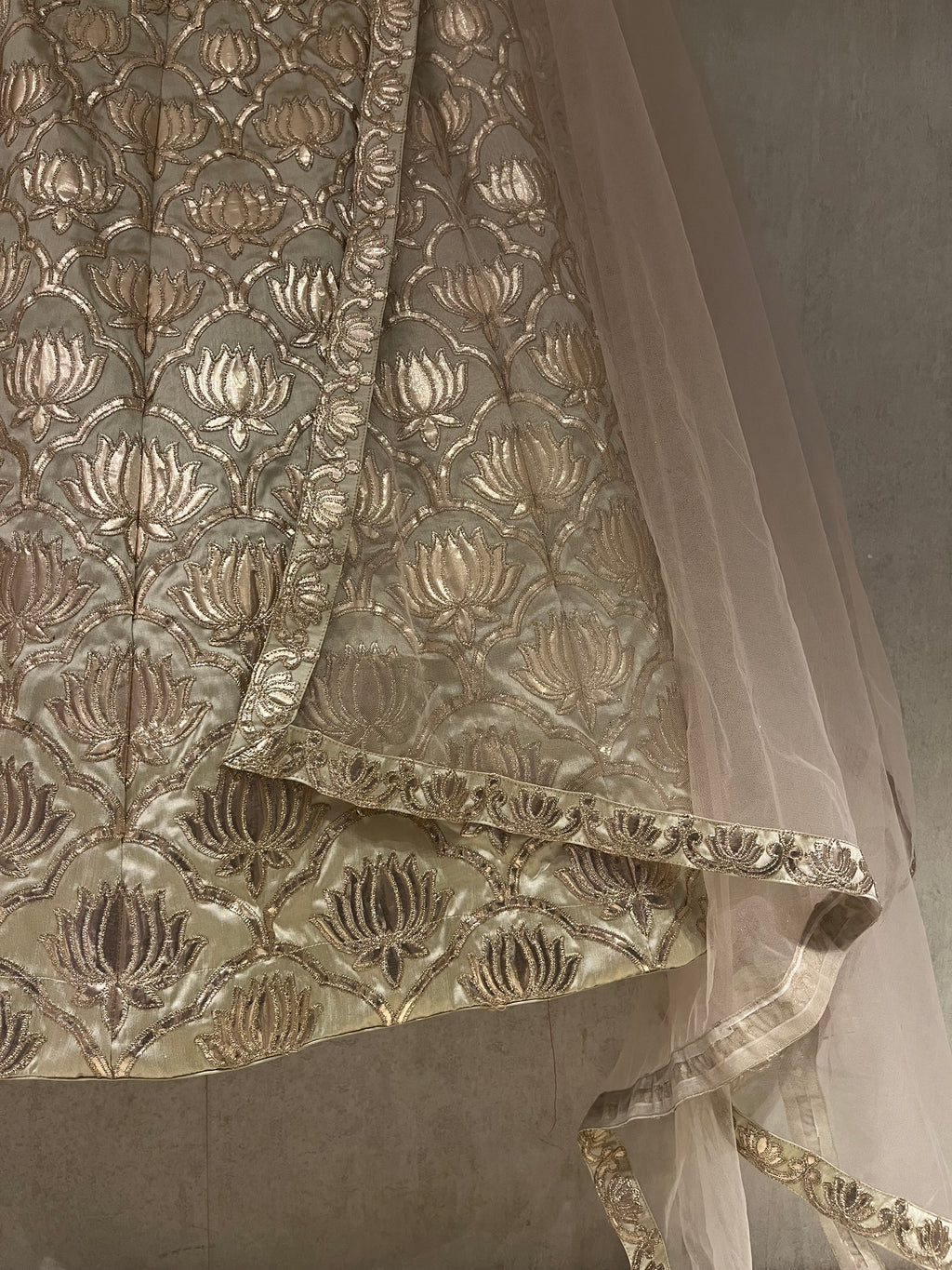 Gold Raw Silk Lotus Lehenga Set