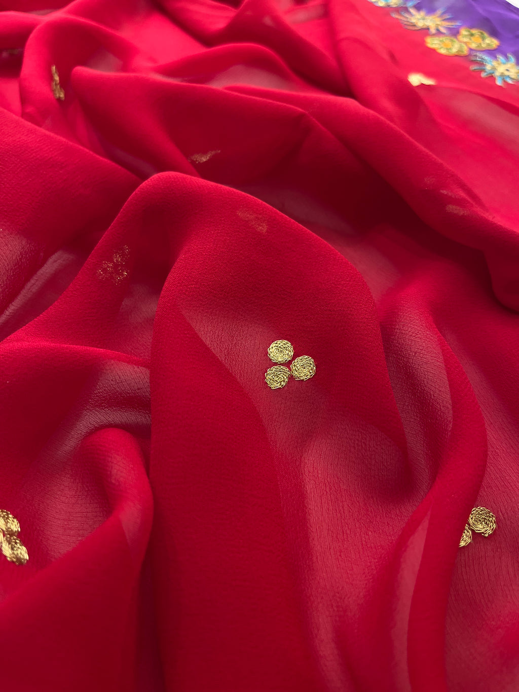 Violet & Red Georgette saree