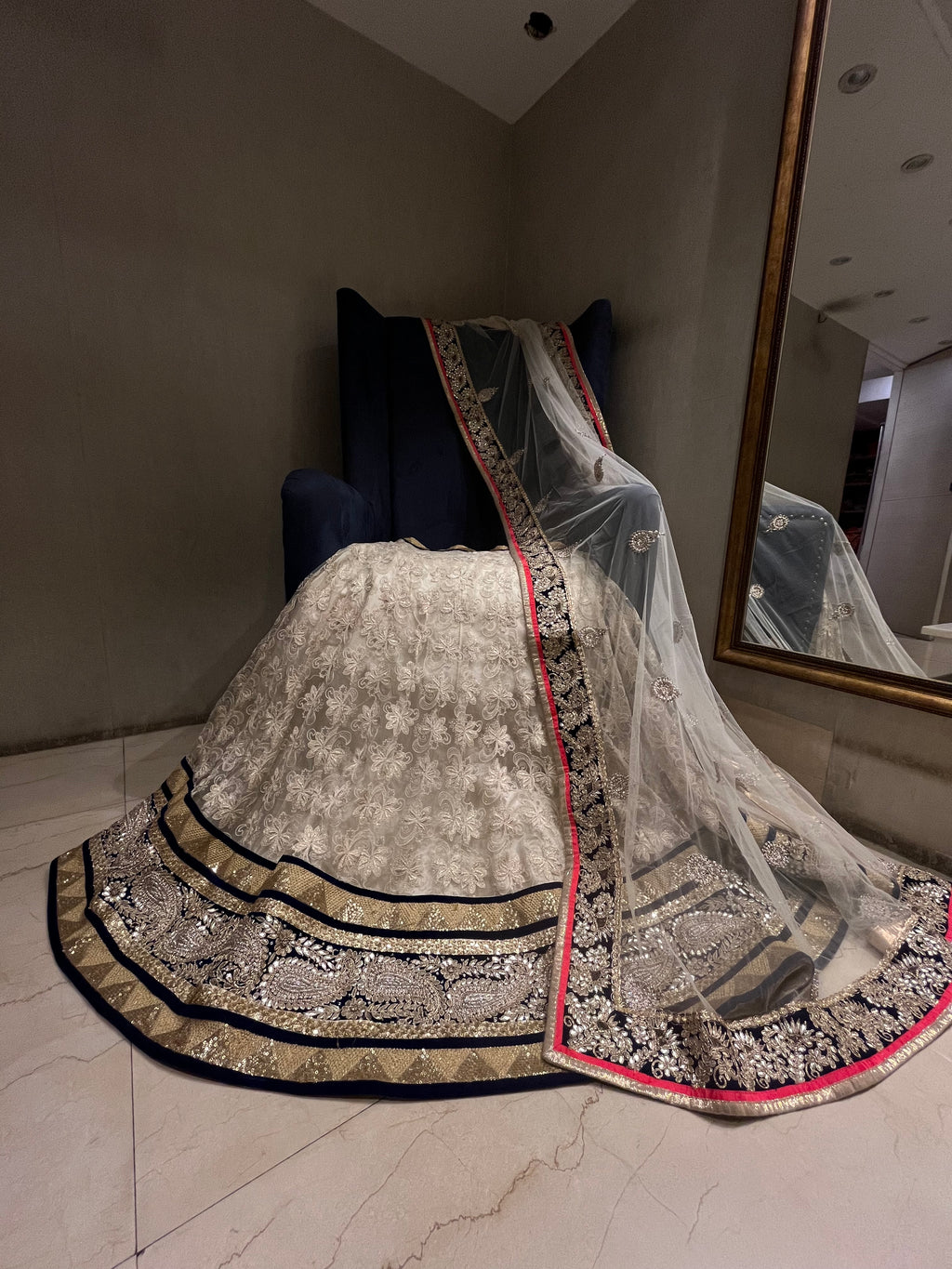Ivory Net Lehenga Set
