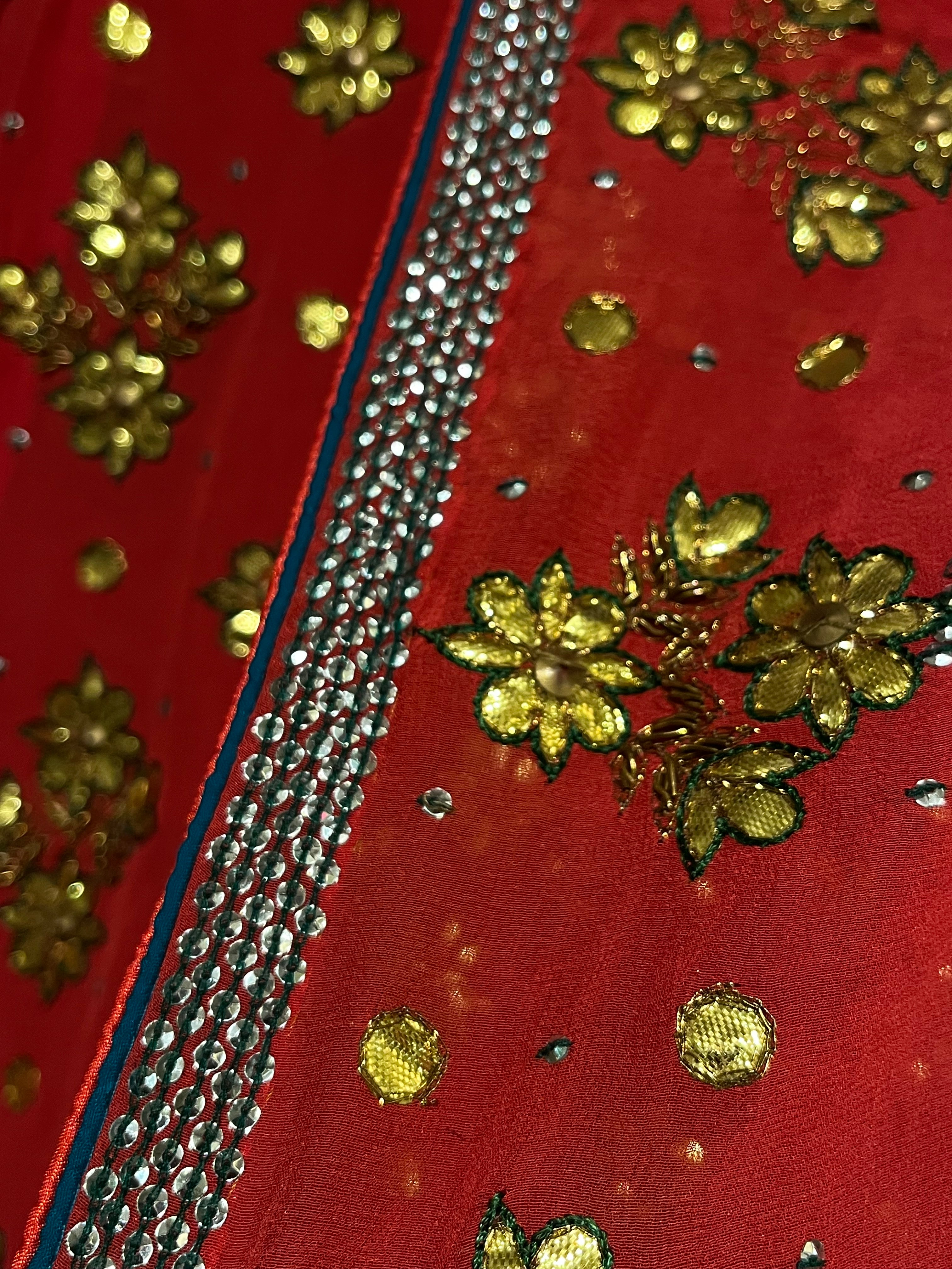 Georgette and Brocade Lehenga Set