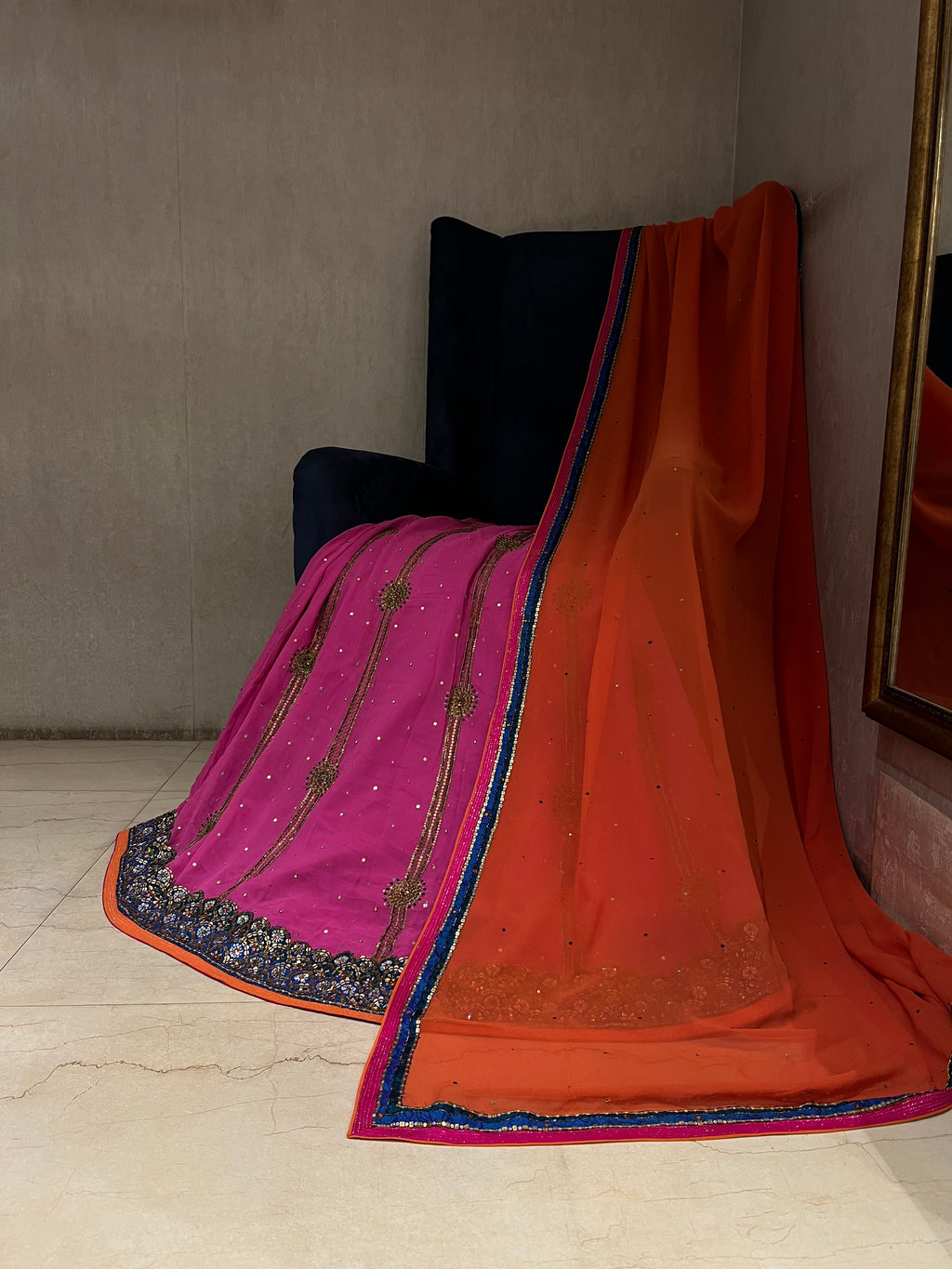 Pink & Tangerine Lehenga Set