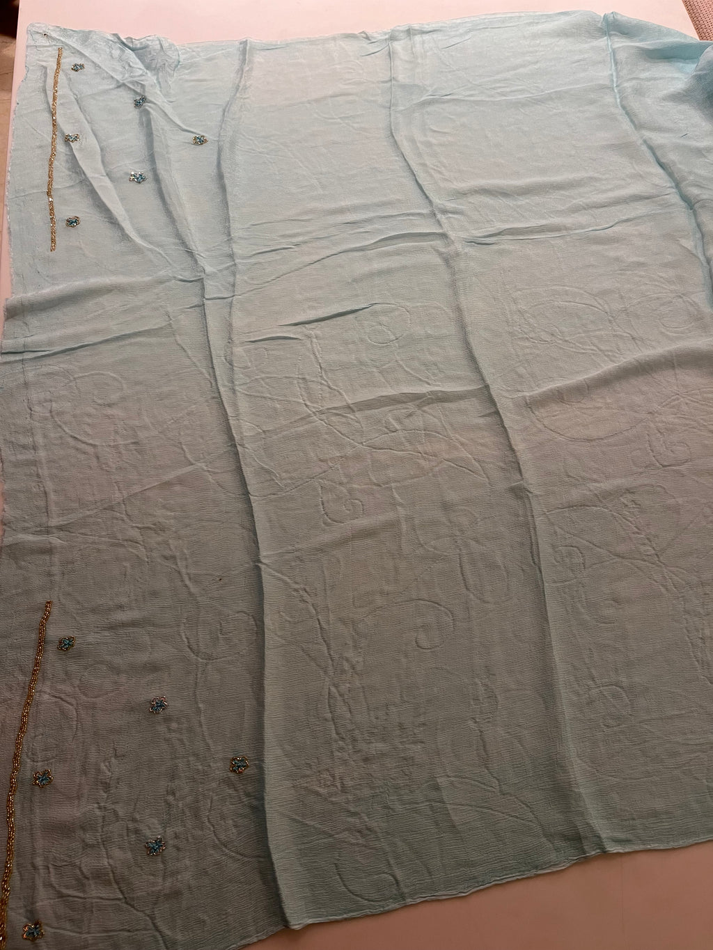 Aqua Blue pure chiffon saree