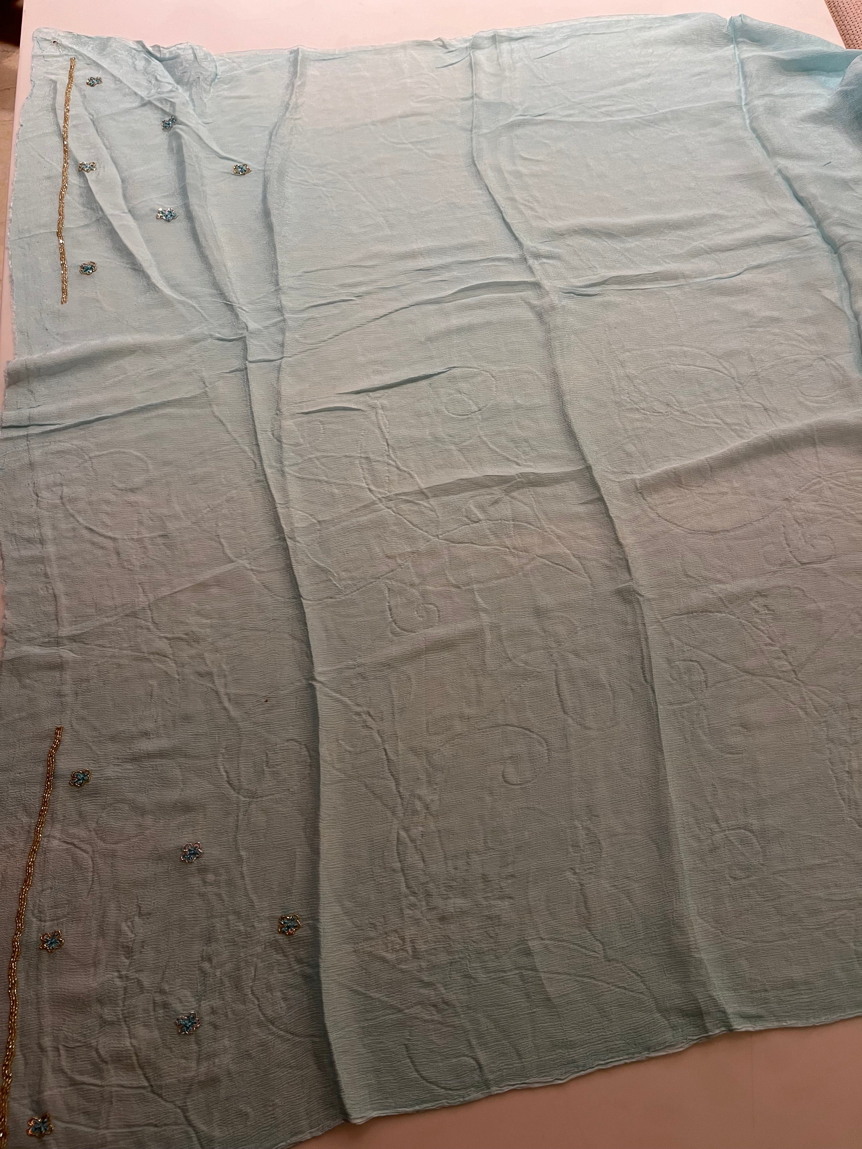 Aqua Blue pure chiffon saree