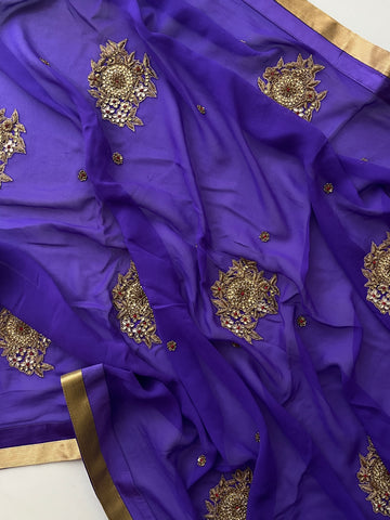 Royal Violet Pure georgette saree