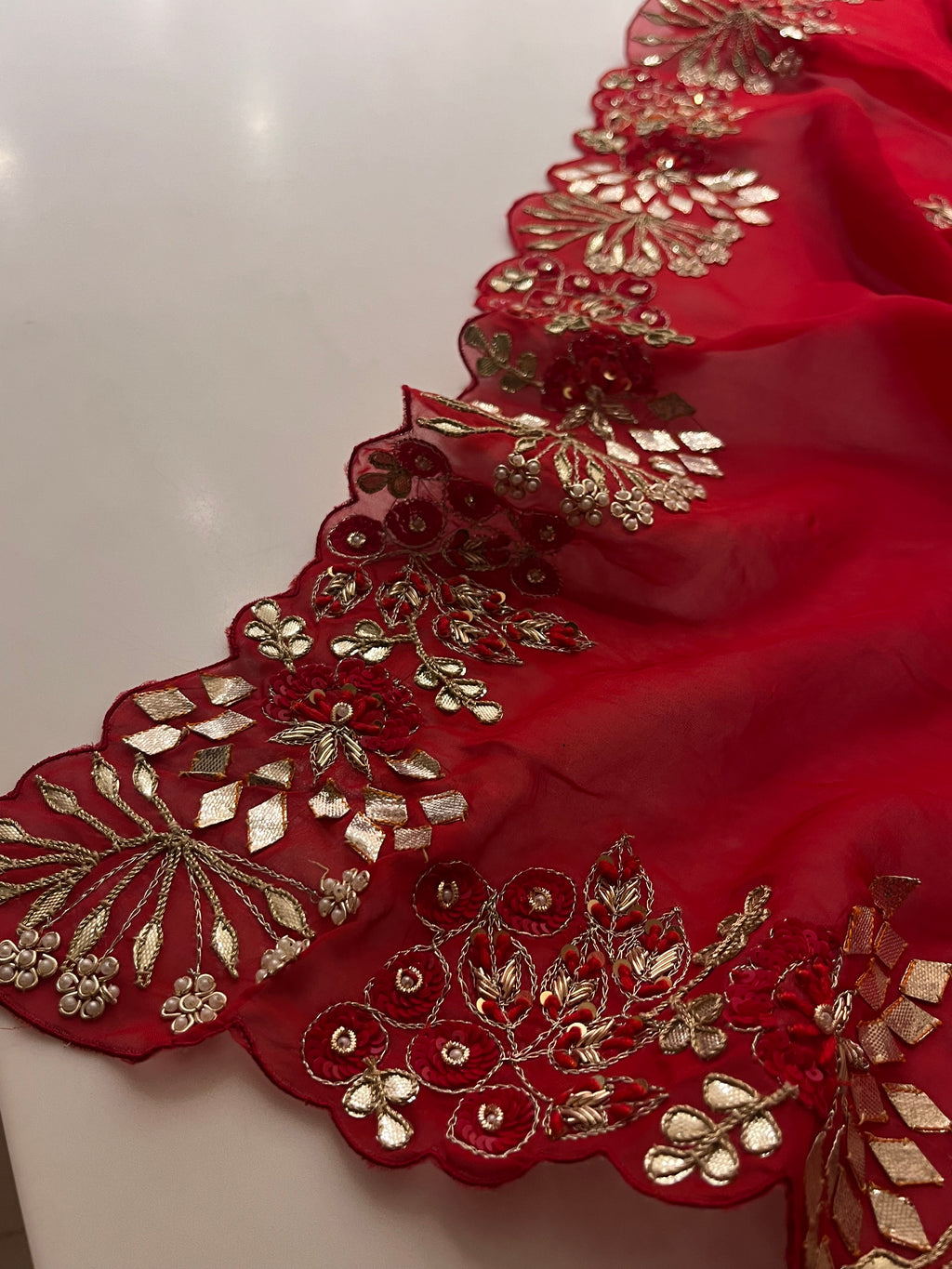 Kaccha Gotta Bridal red saree