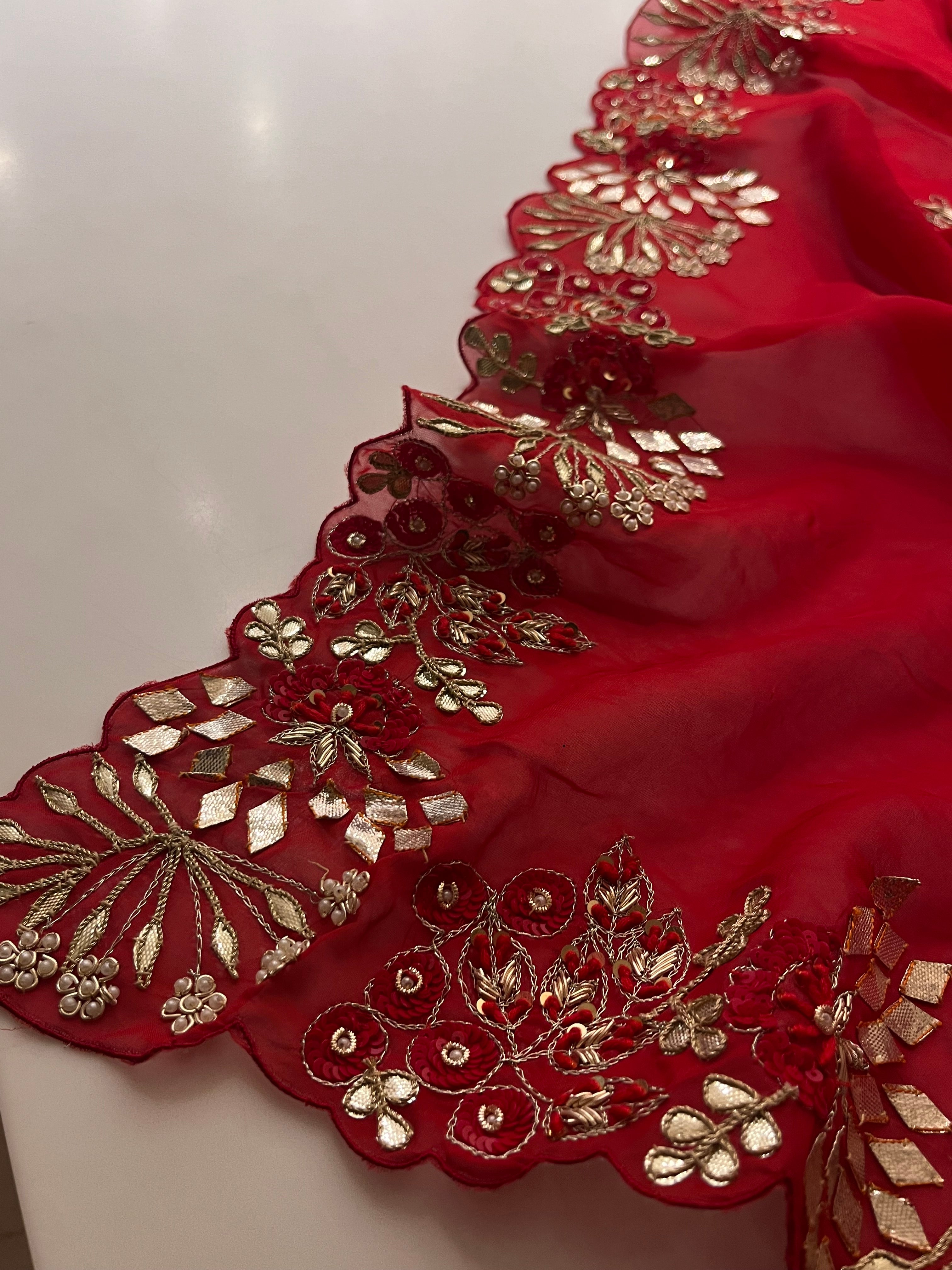 Kaccha Gotta Bridal red saree