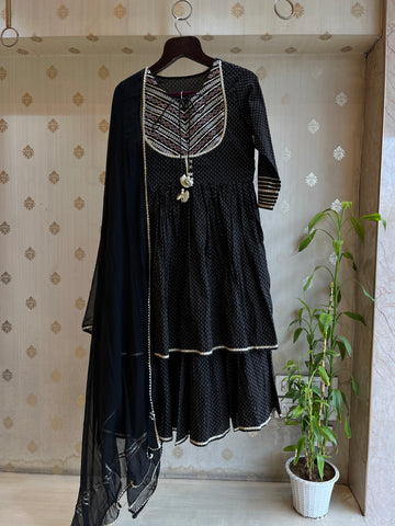 Black Cotton Sharara Set