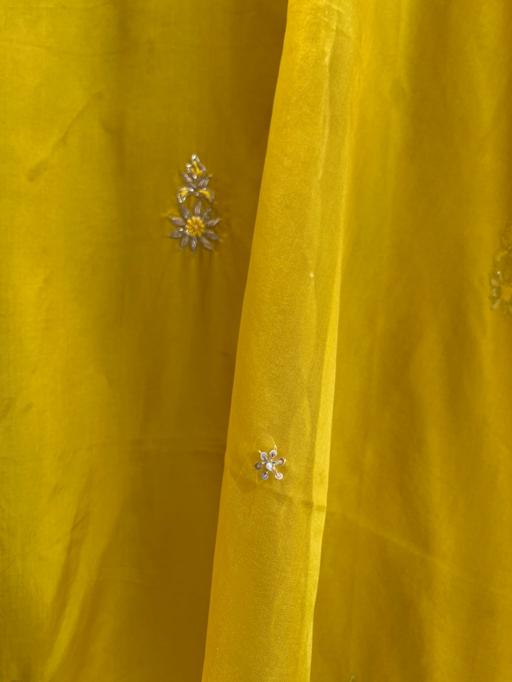 Mustard Yellow Silk Straight Suit Set