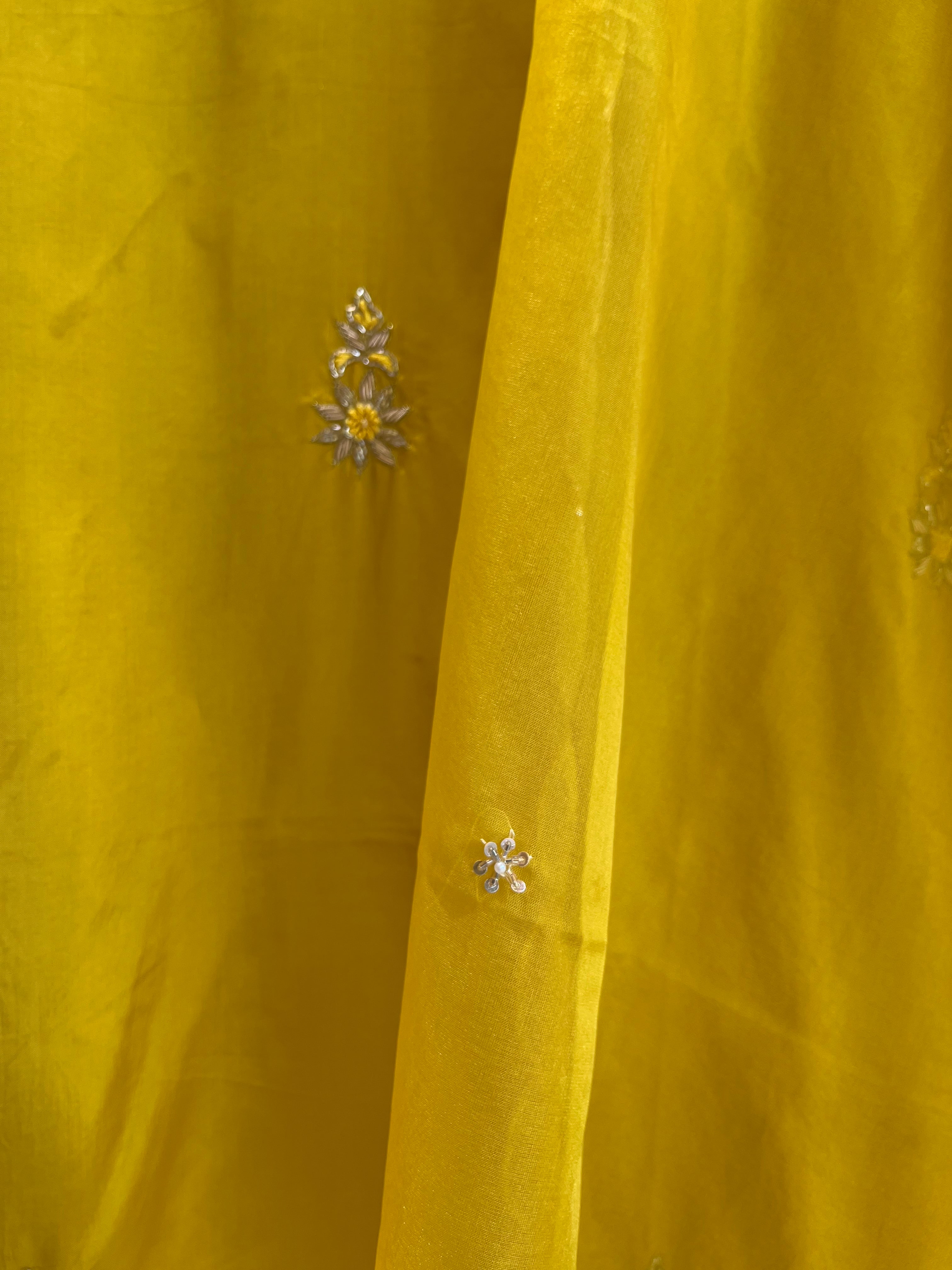 Mustard Yellow Silk Straight Suit Set