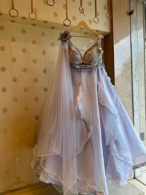 Frozen Ice Blue Organza lehenga