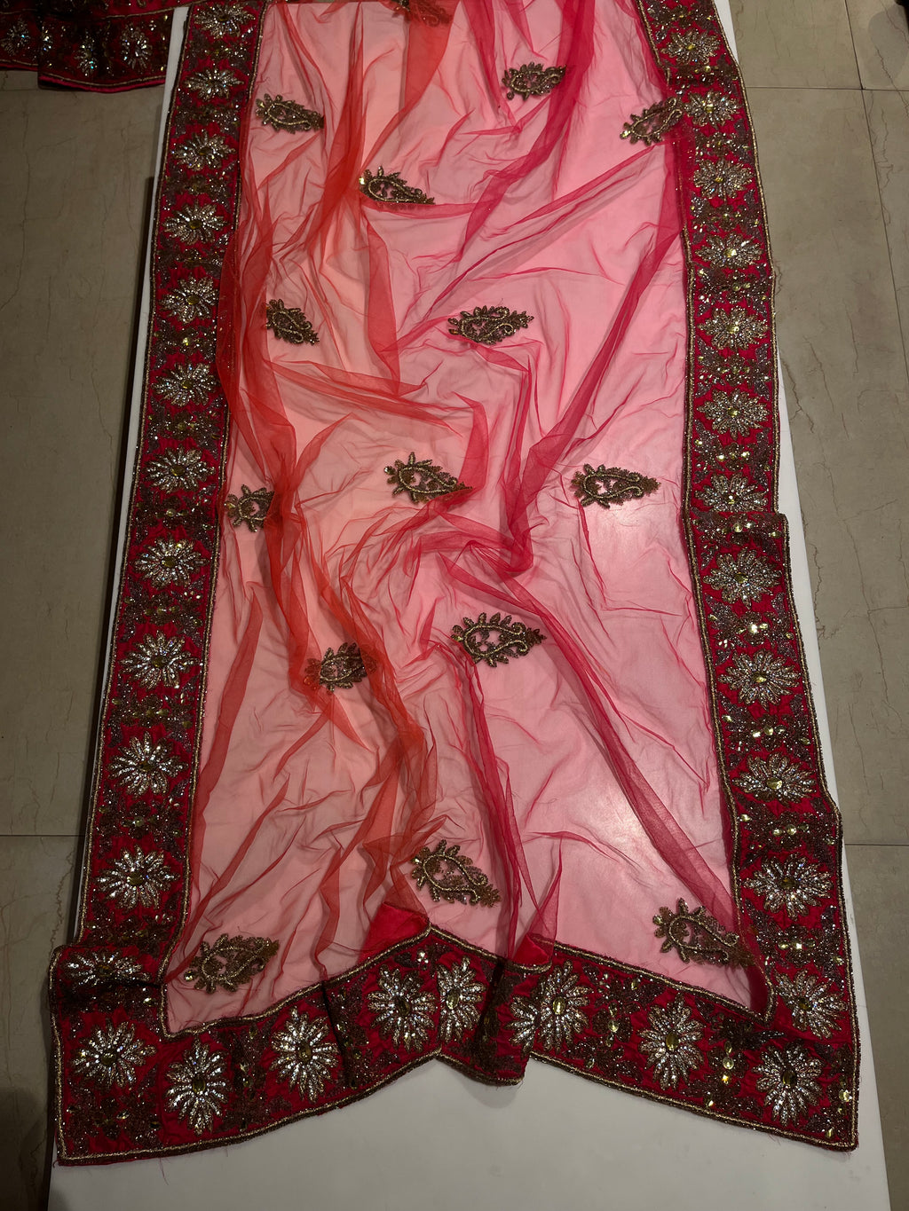 Magenta Net Lehenga Set