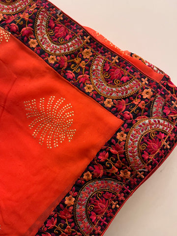 Tangerine Ebroidery Georgette saree