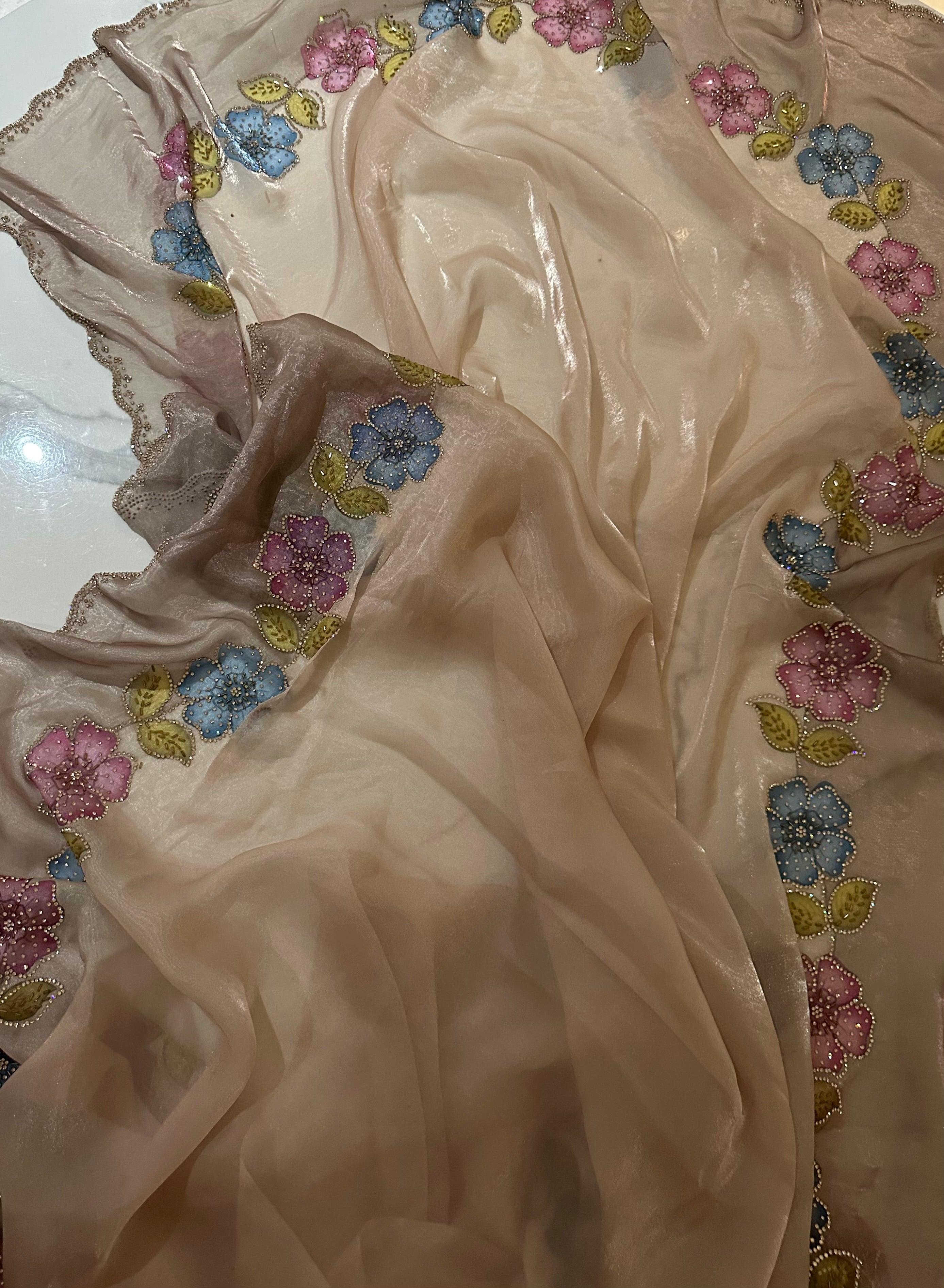 Angelic Flora Gold Swarovski Saree