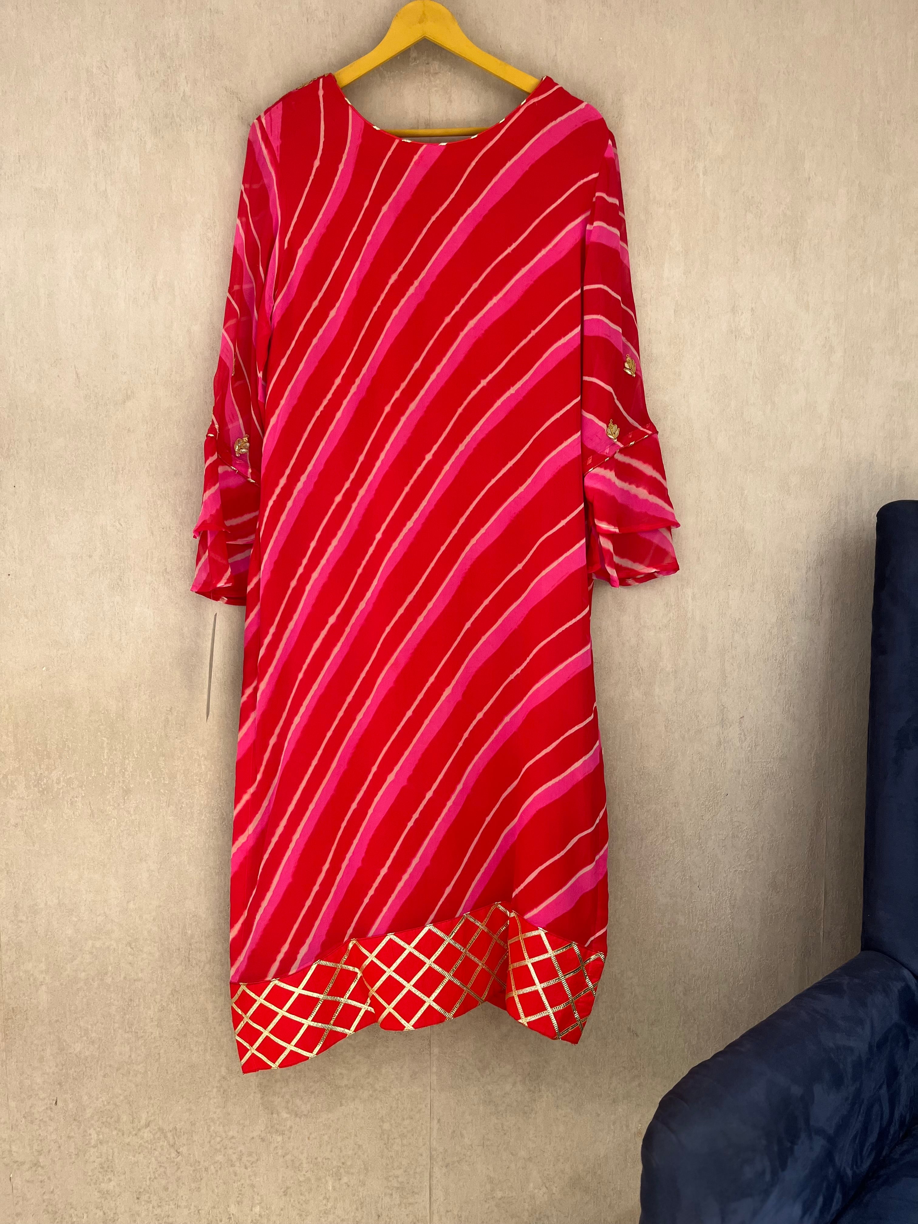 Red and Pink Leheriya Kurti