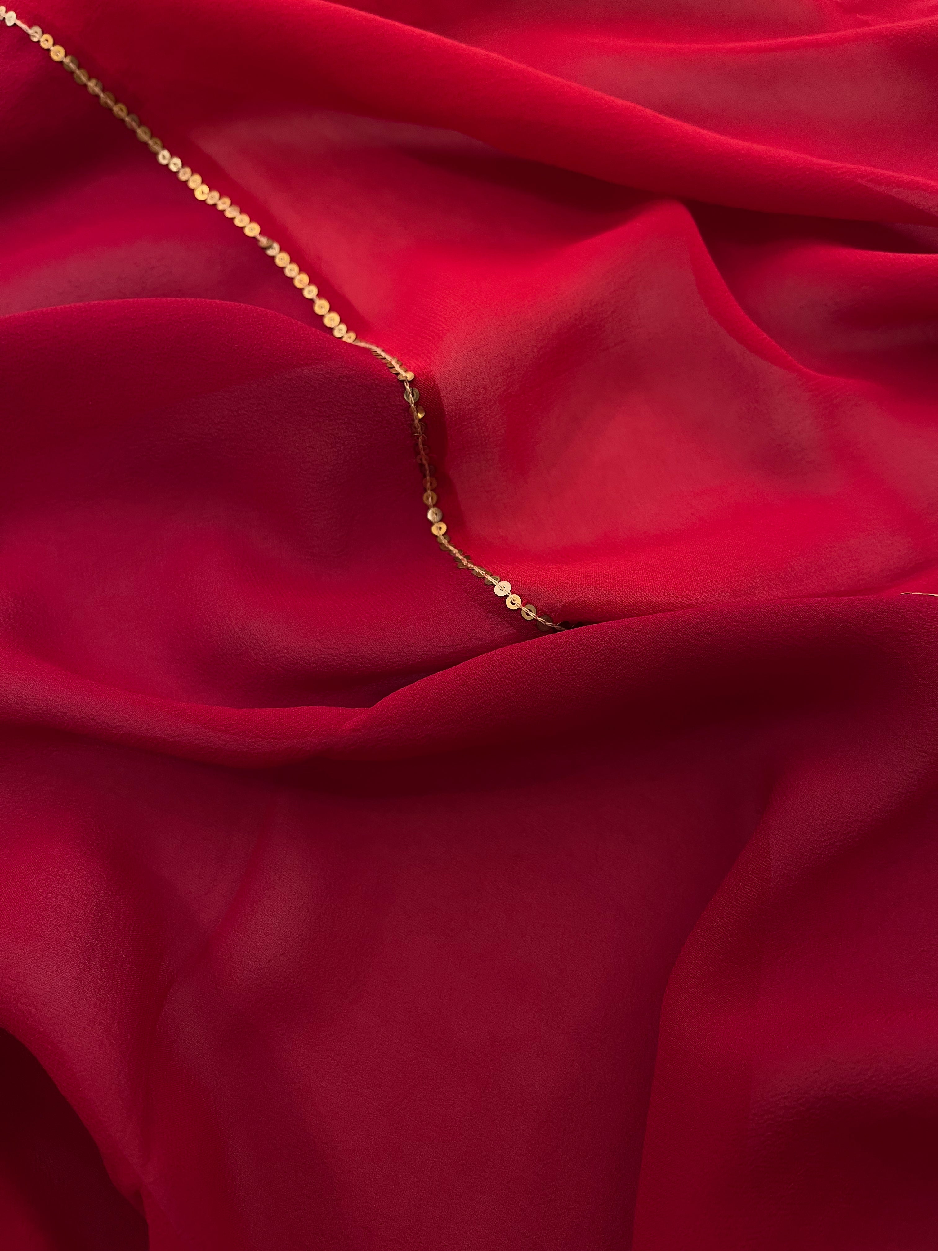 Cherry Red Georgette Saree