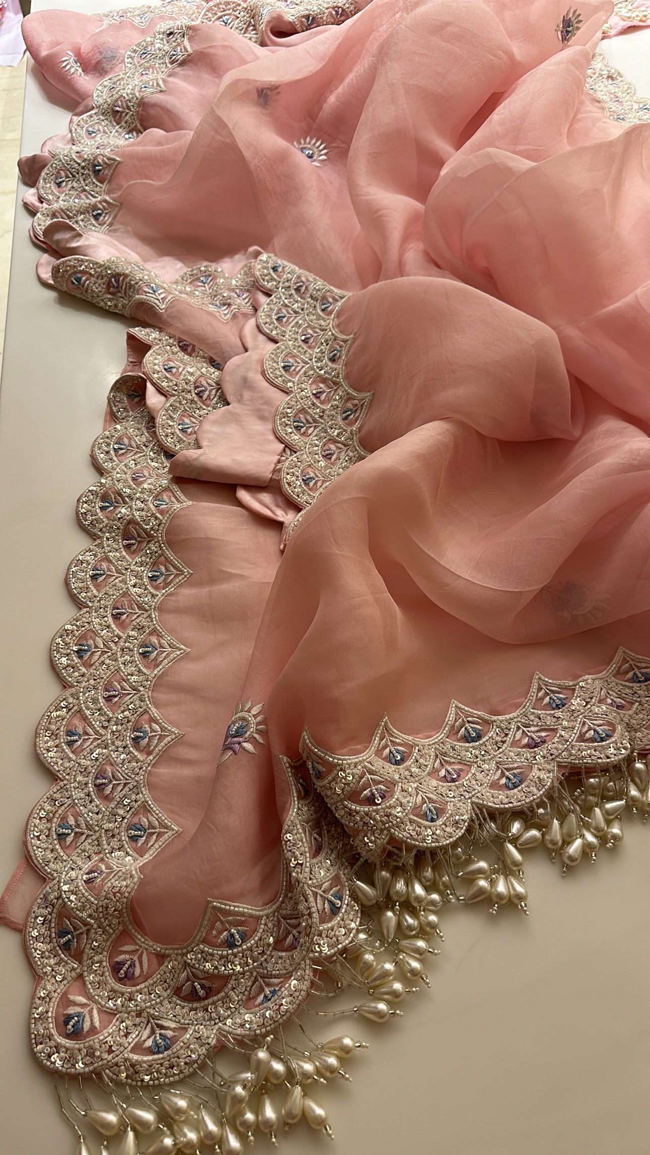 Soft Pink Pearl saree with pearl blouse