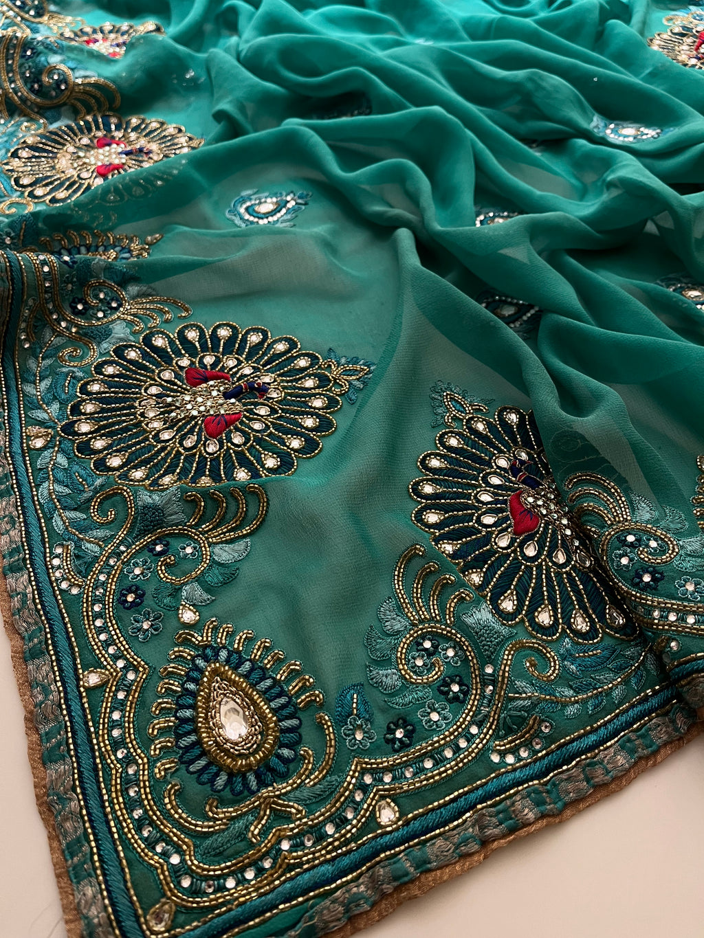 Teal Peacock Saree