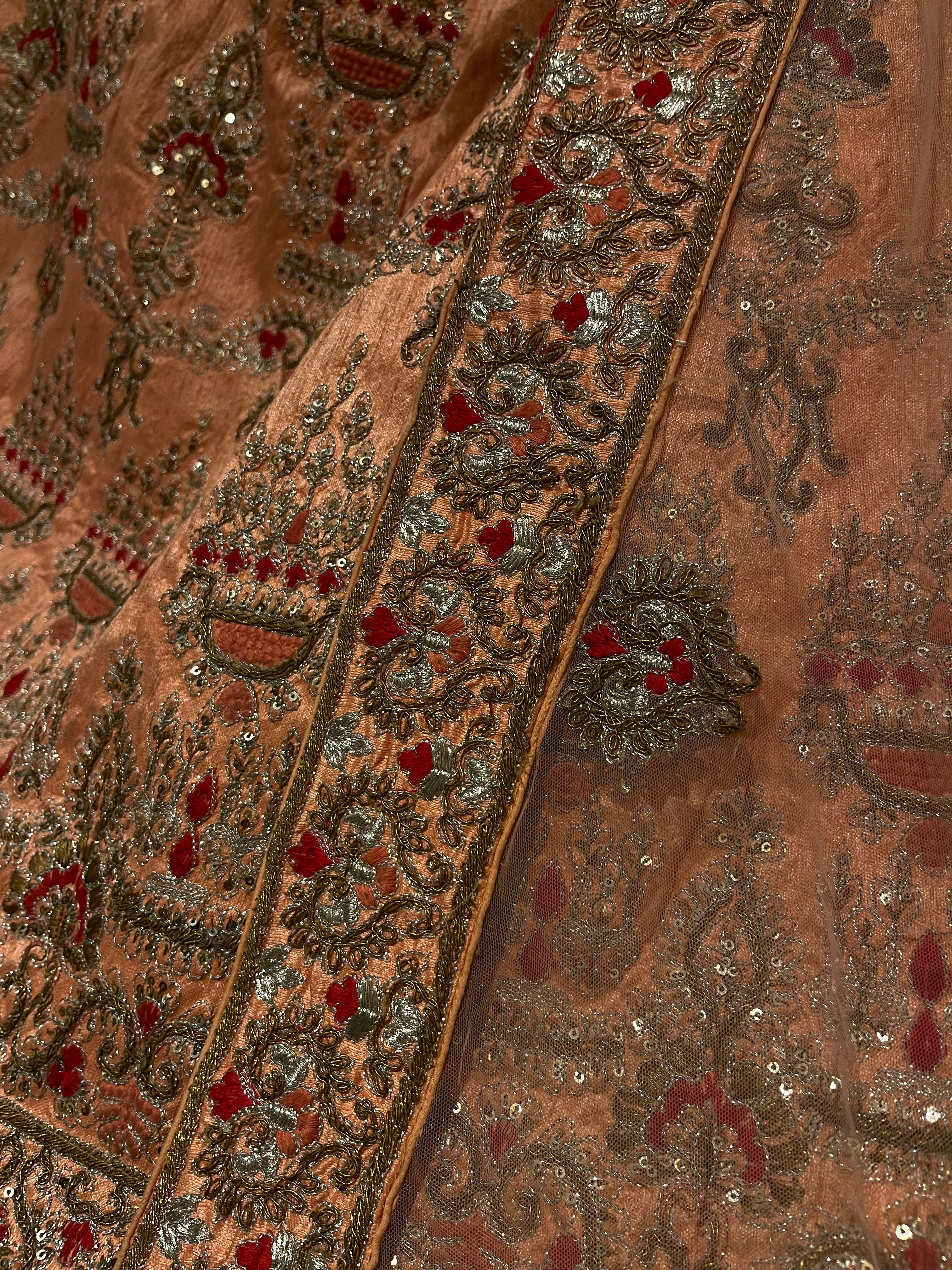 Peach Raw Silk Lehenga