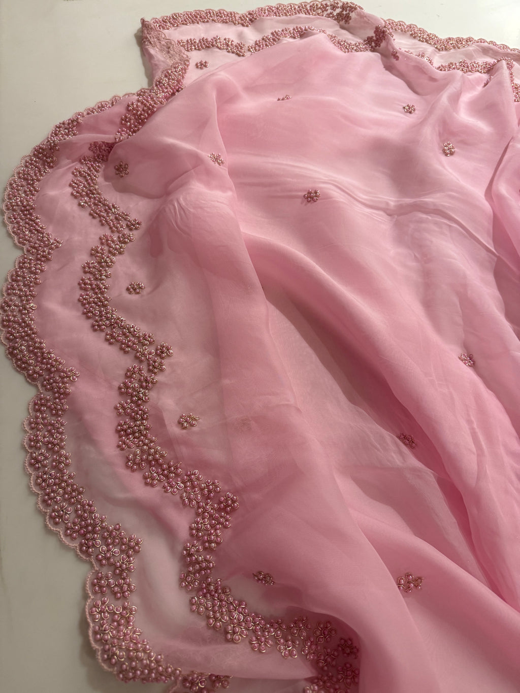 Lotus Pearl Pink Organza Saree