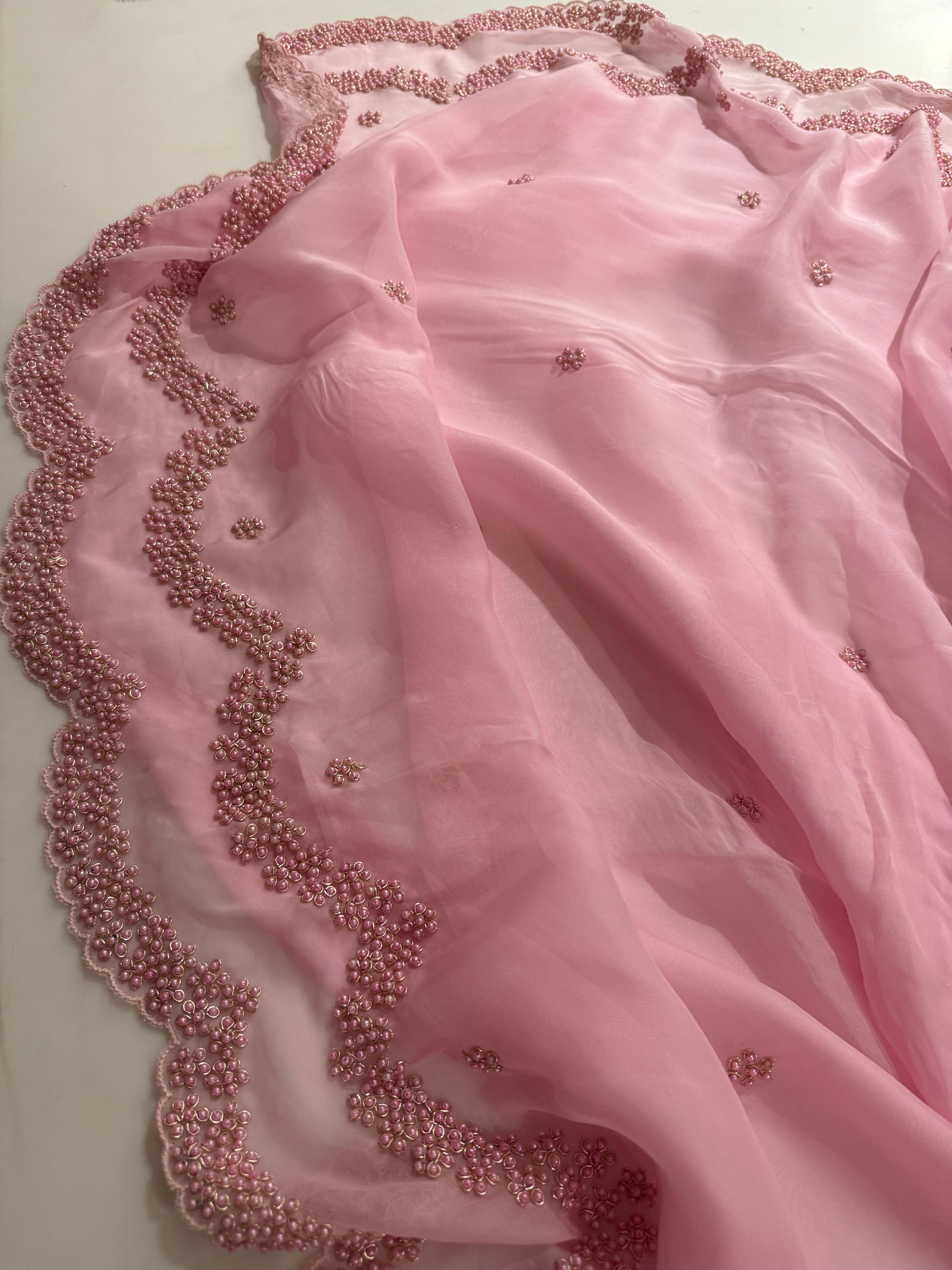 Lotus Pearl Pink Organza Saree