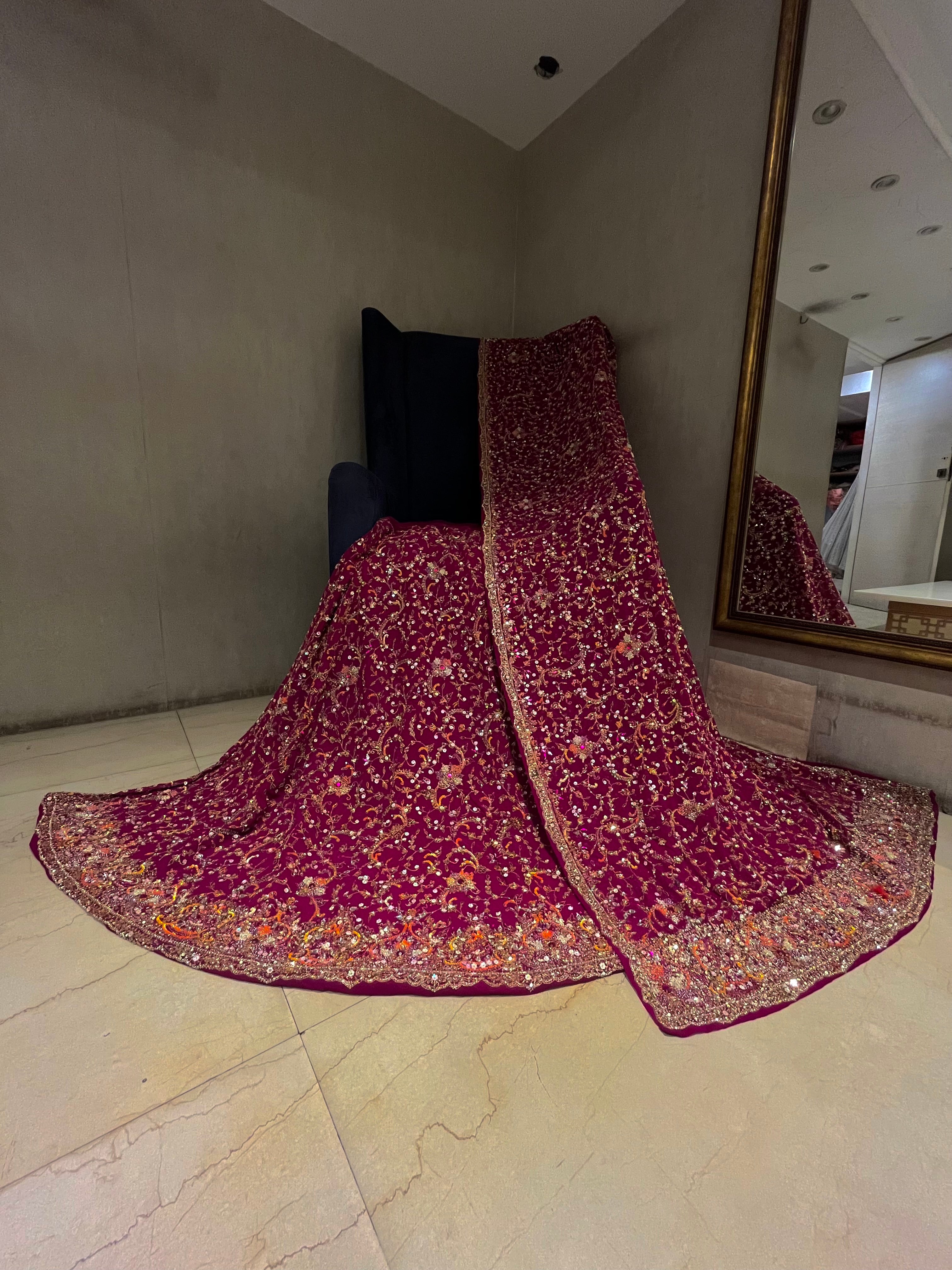 Bridal Magenta Jaipuri Lehenga Set