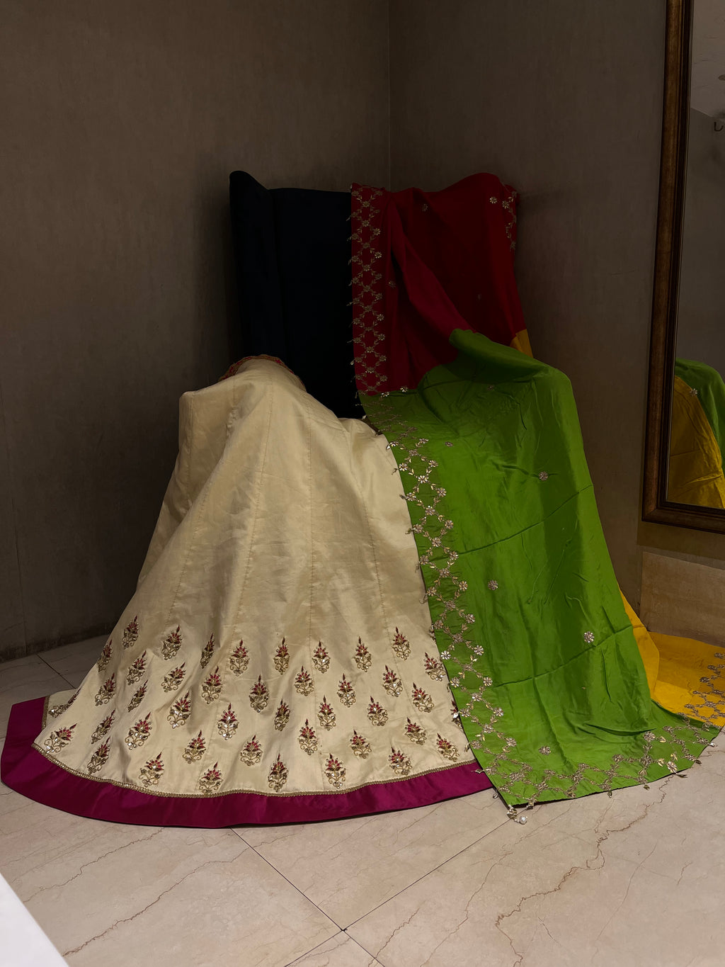Cream Silk Lehenga Set