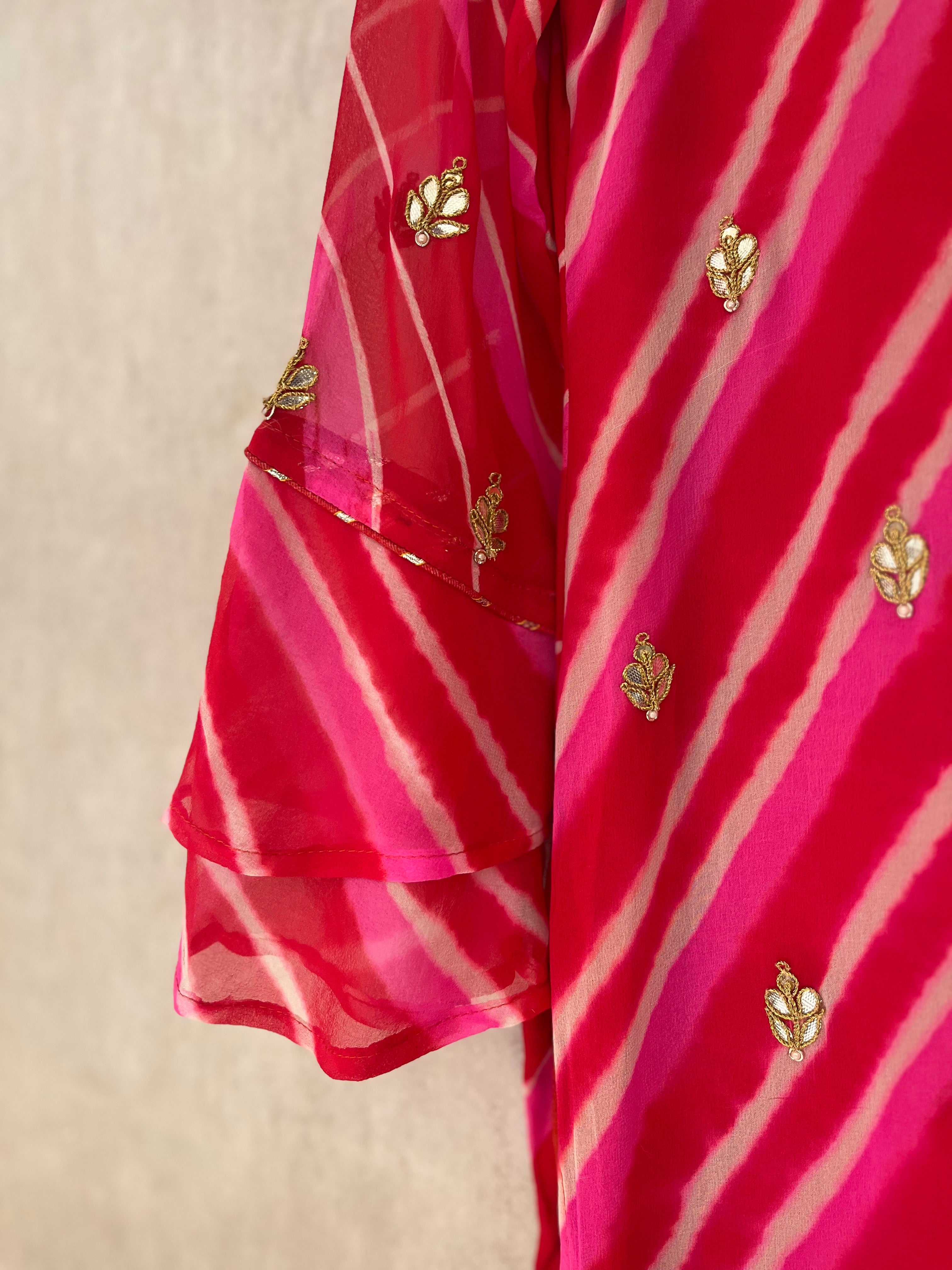 Red and Pink Leheriya Kurti