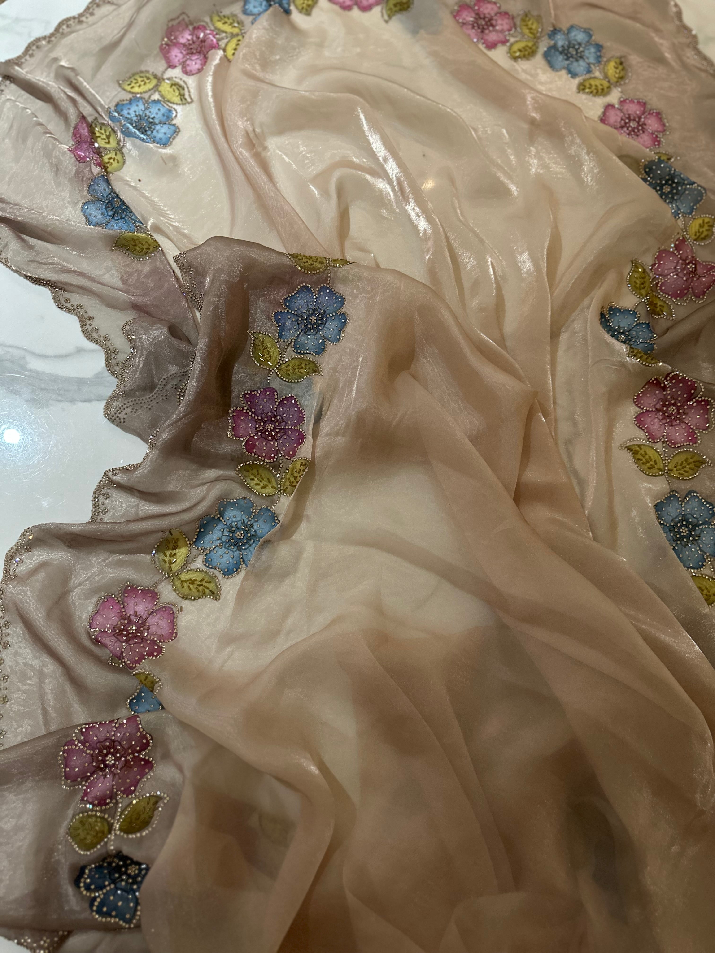 Angelic Flora Gold Swarovski Saree