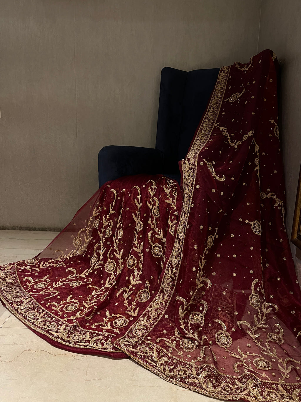 Unstitched Tissue Net Lehenga