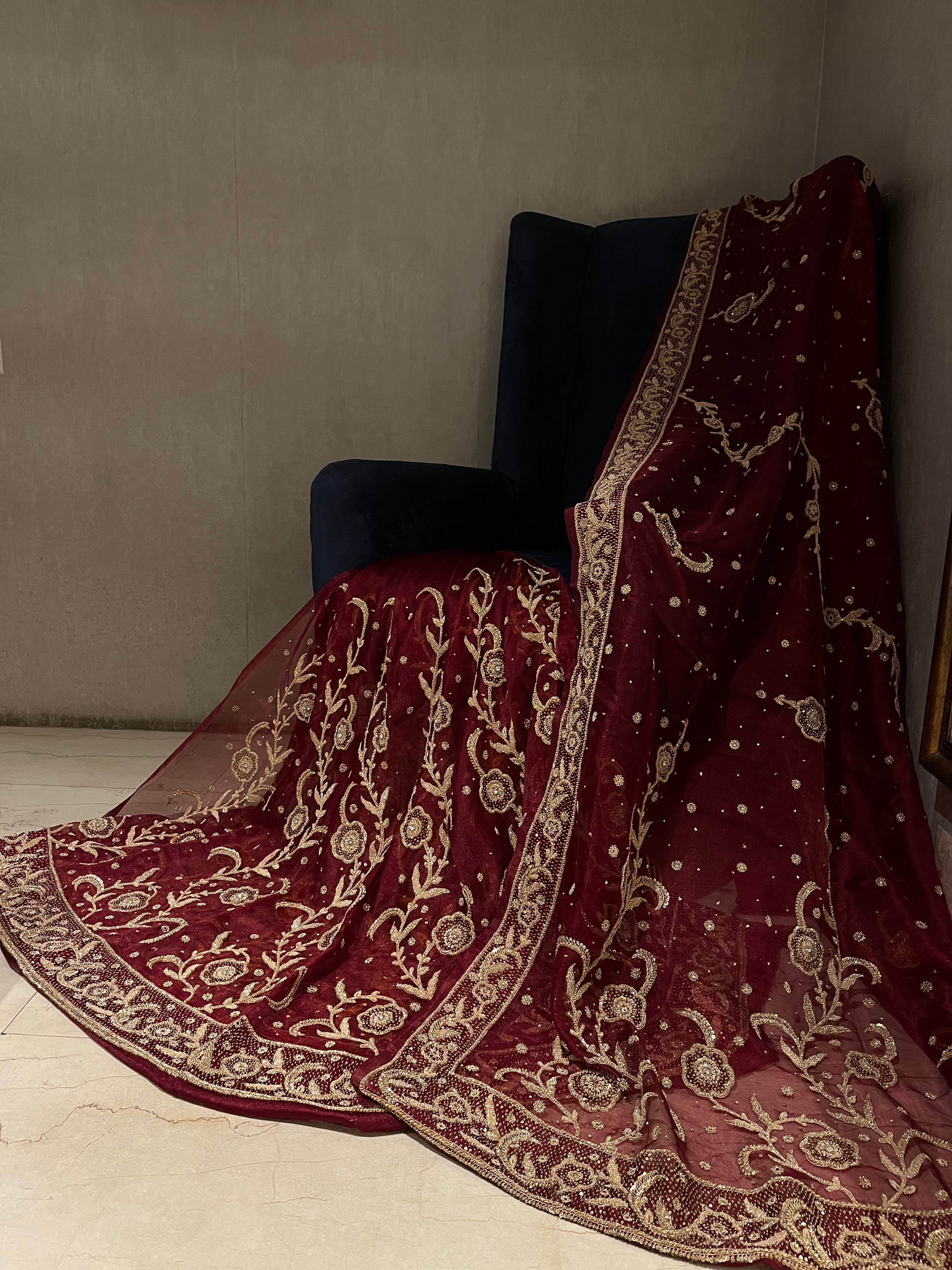 Unstitched Tissue Net Lehenga