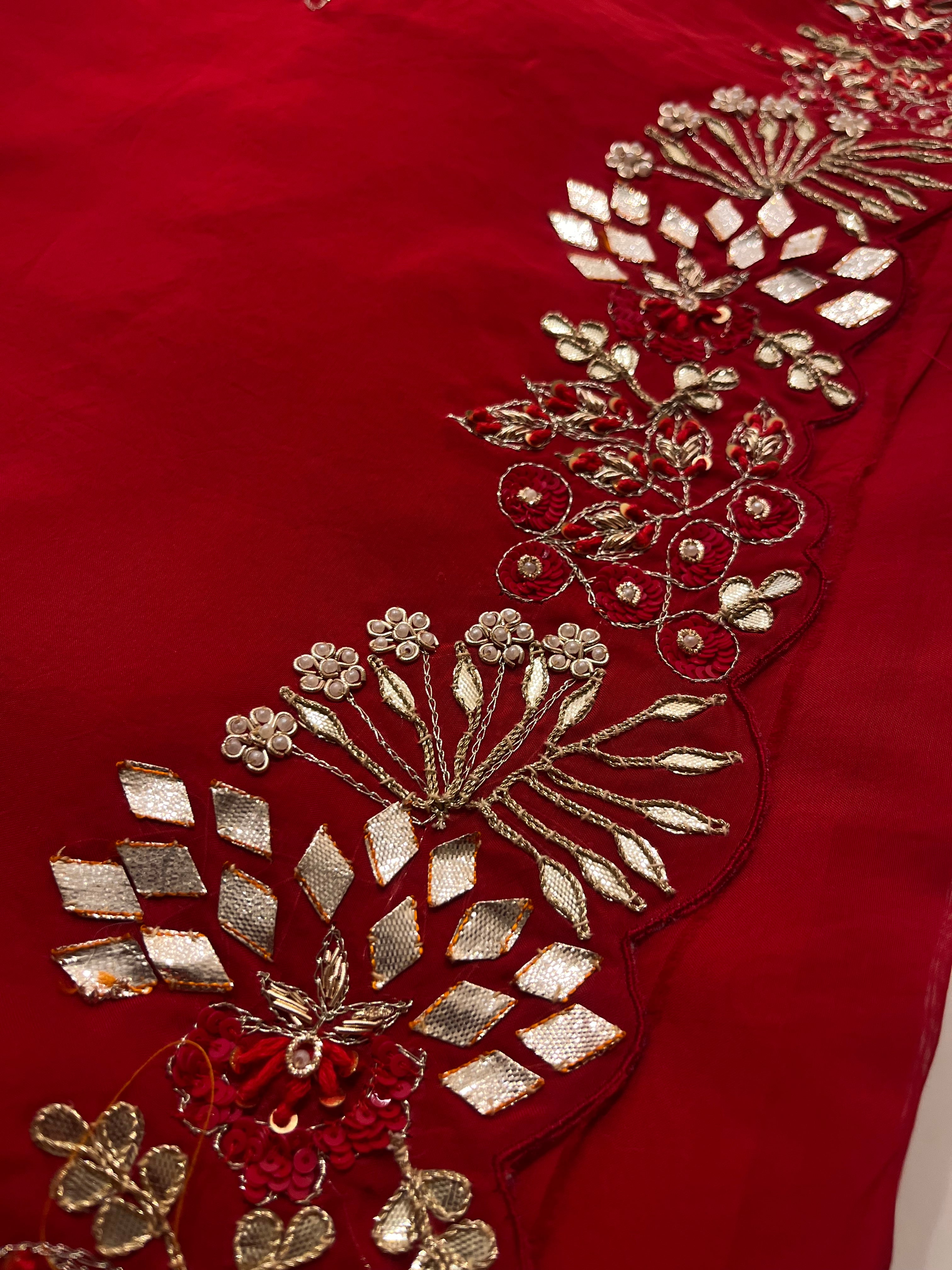 Kaccha Gotta Bridal red saree