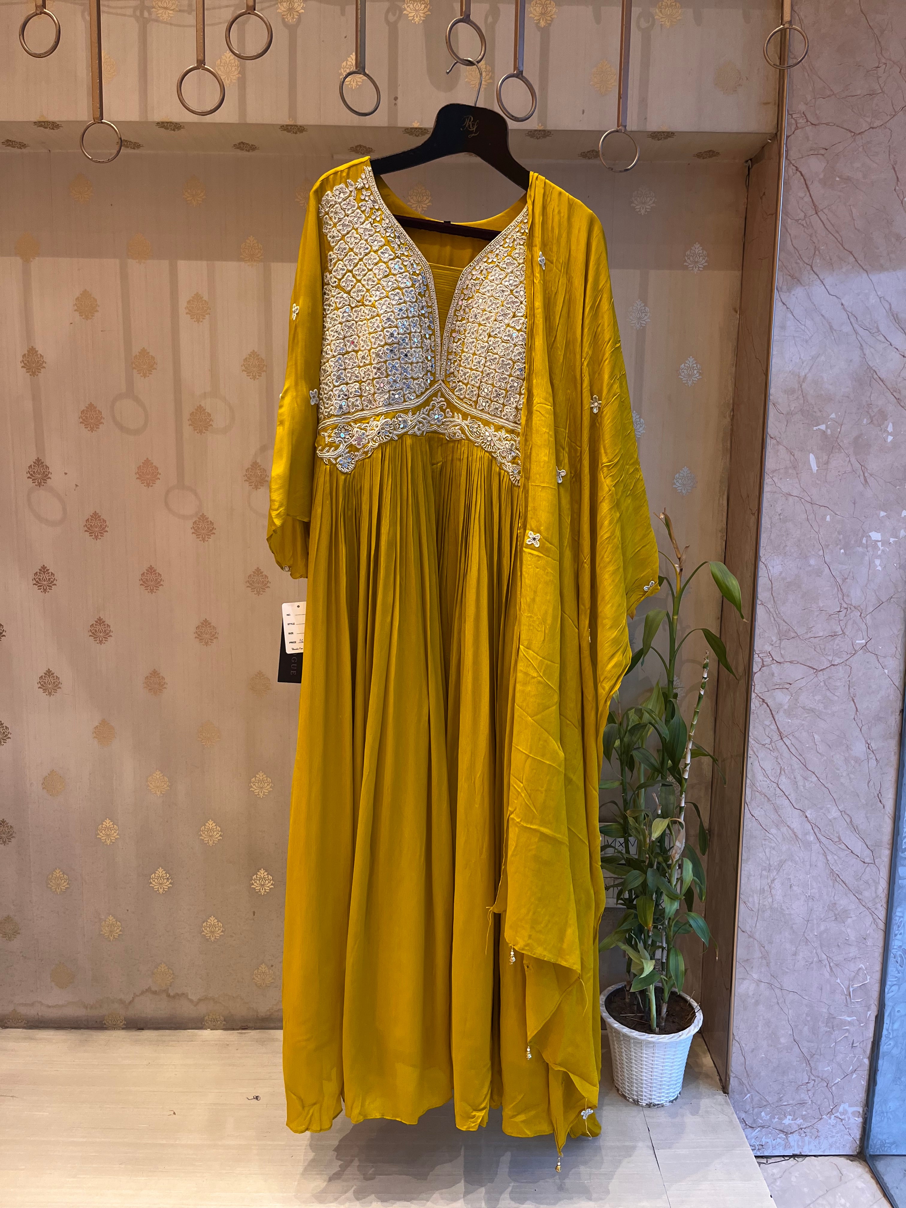 Mustard Mirror work Anarkali
