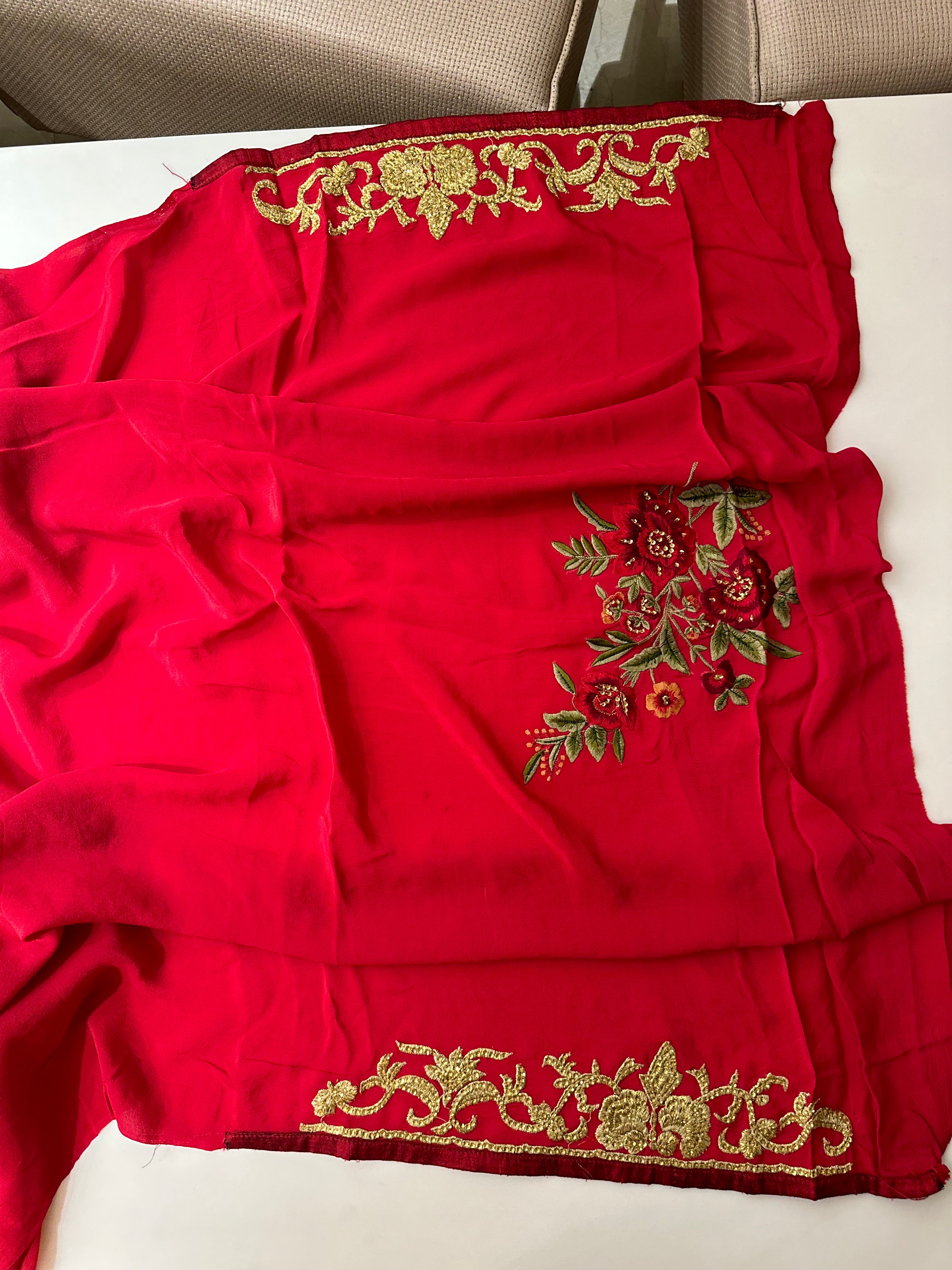 Pure Georgette Red saree