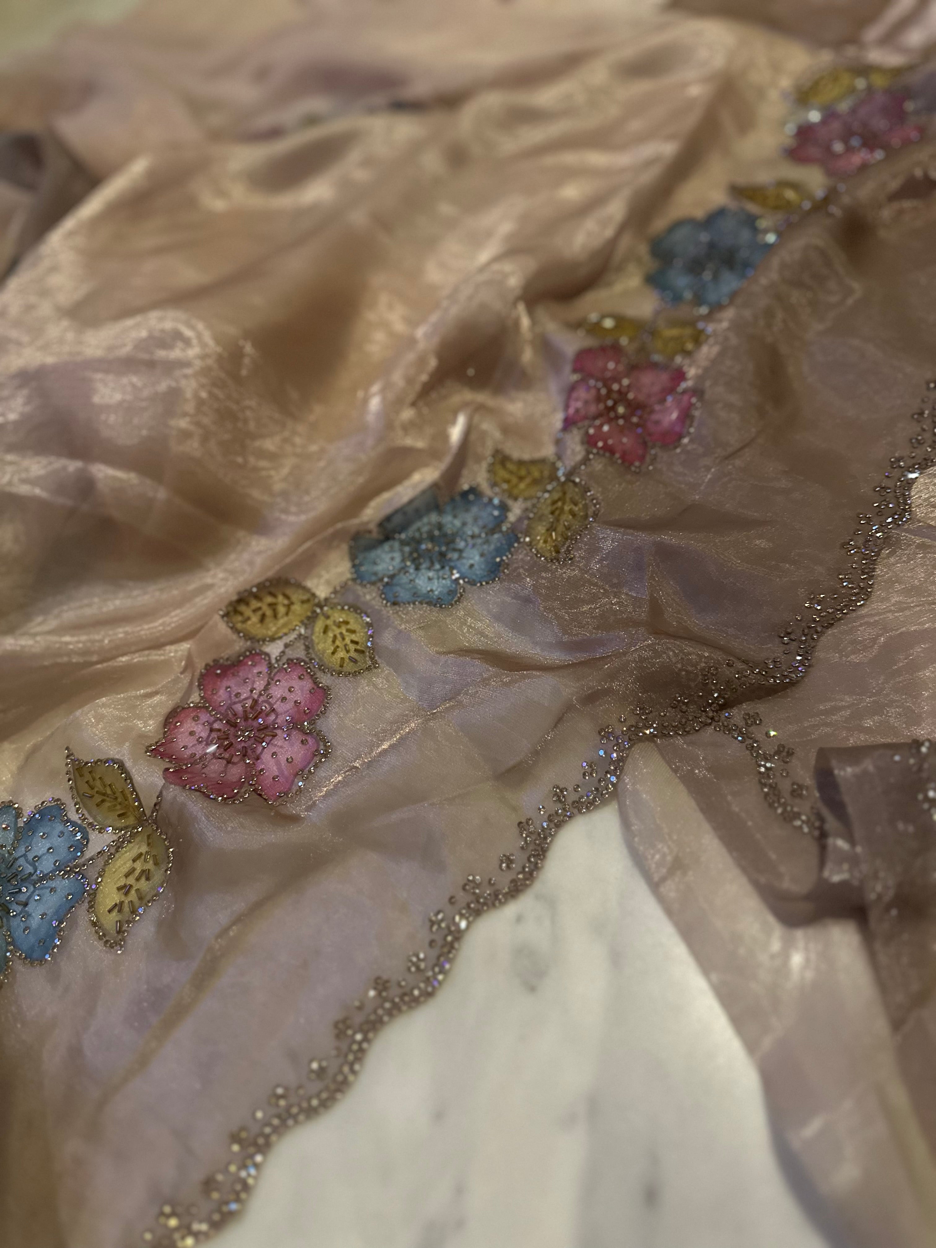 Angelic Flora Gold Swarovski Saree