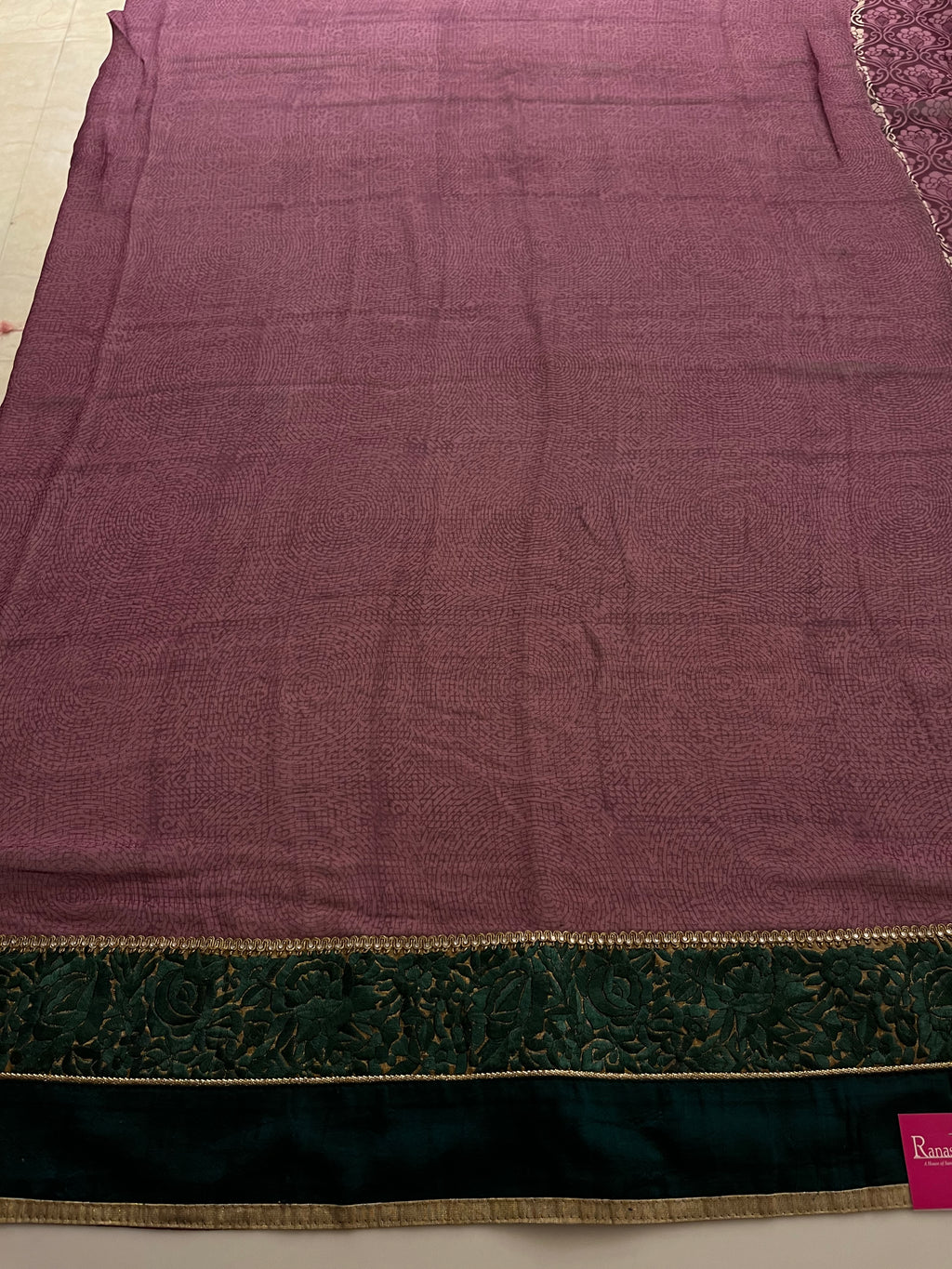 wine and green printed saree