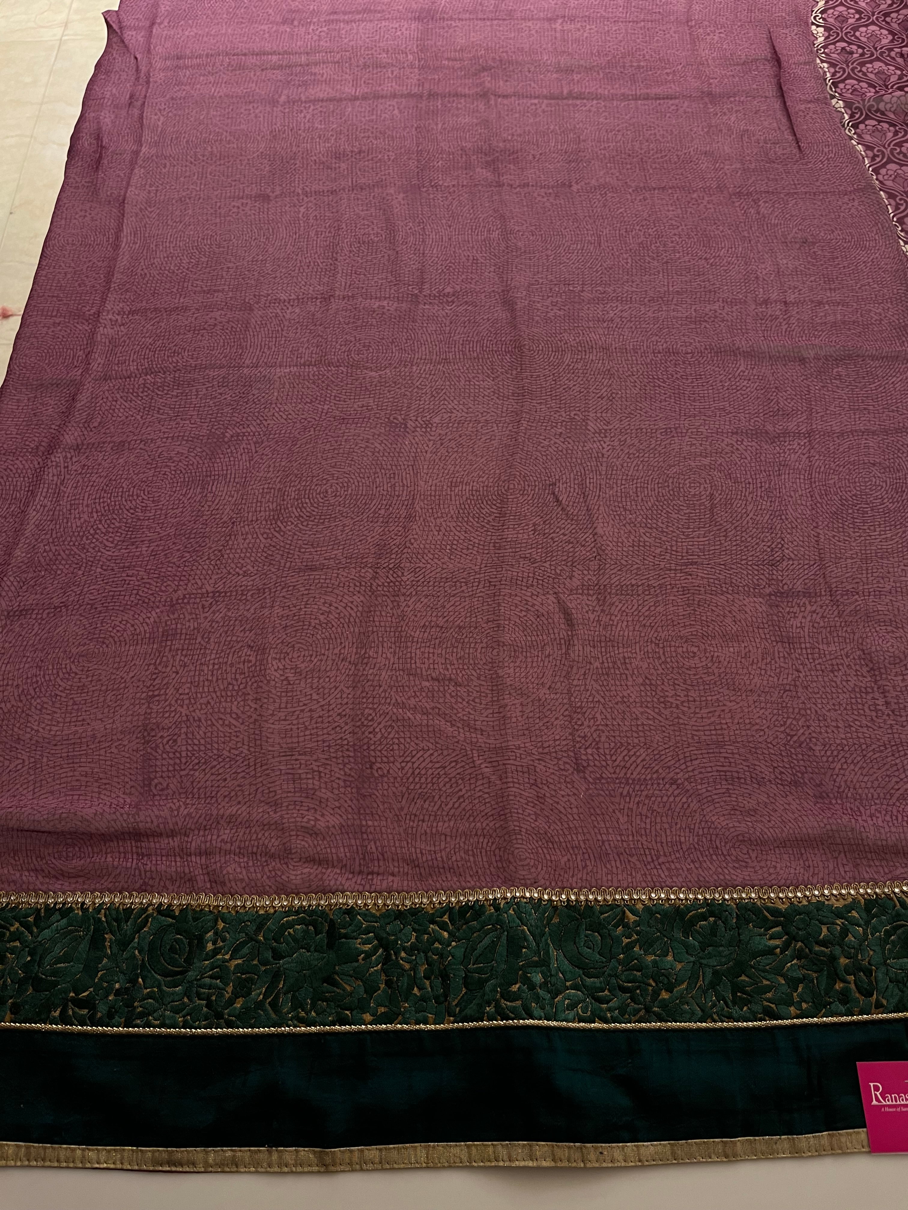 wine and green printed saree
