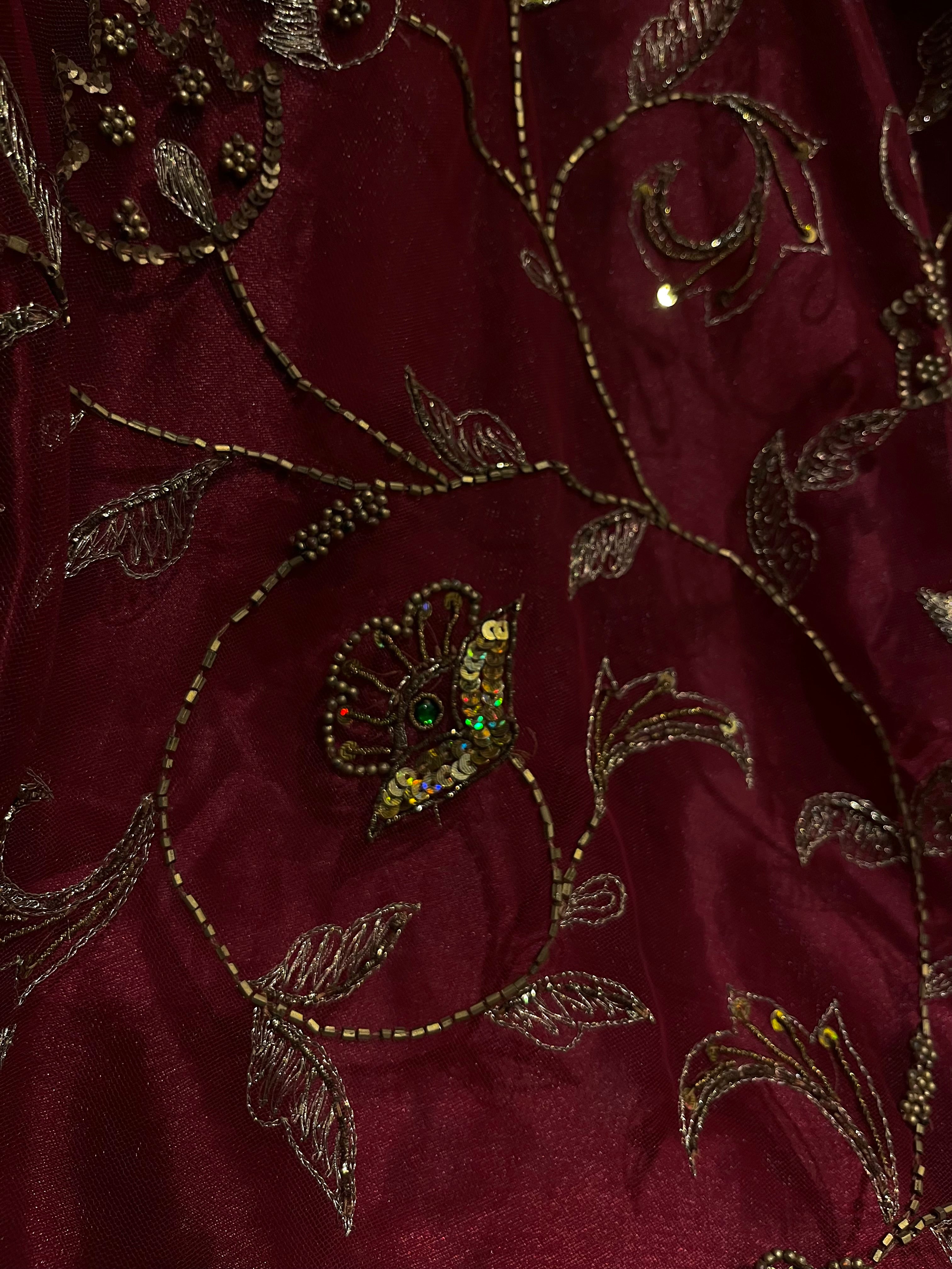 Mahroon Katdana & Zari Lehenga Set