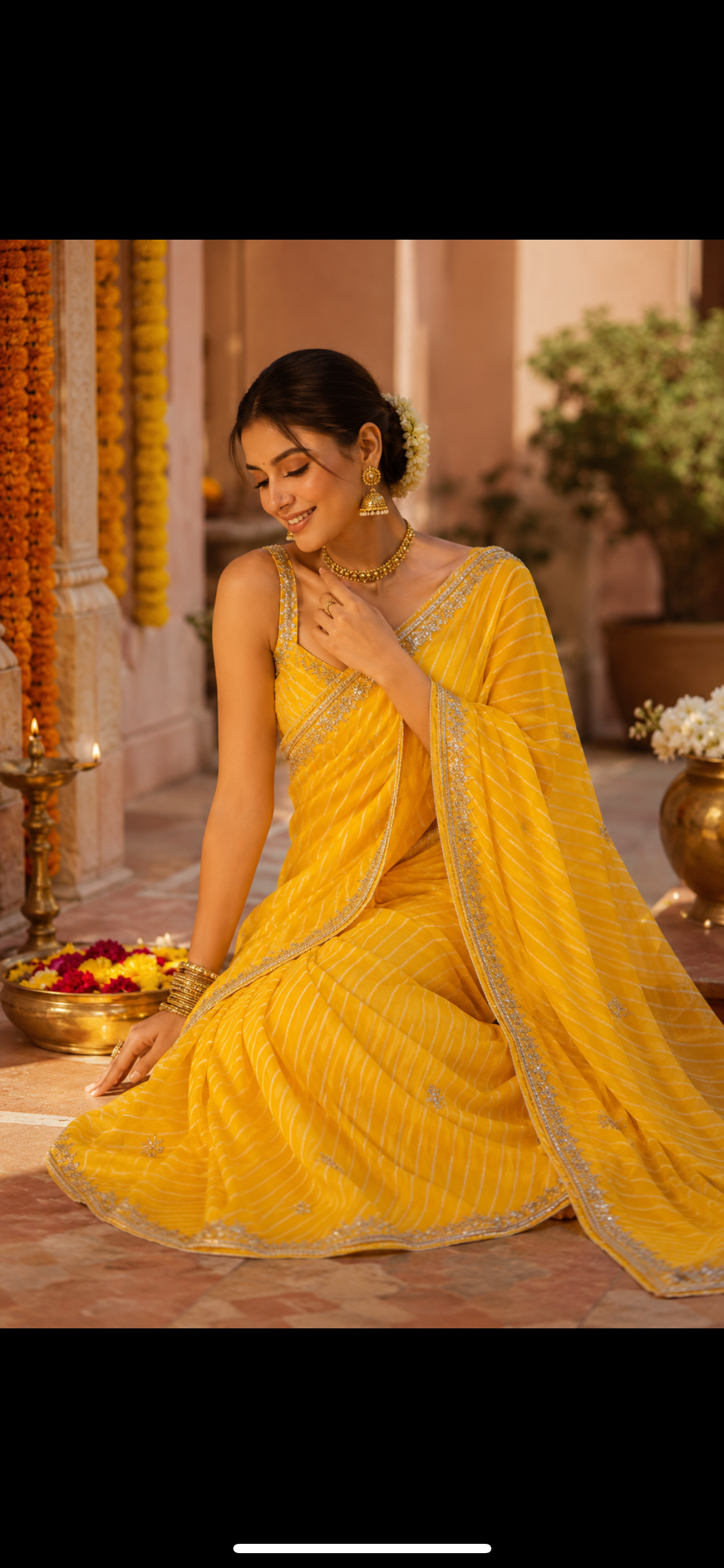 Yellow leheriya handwork saree