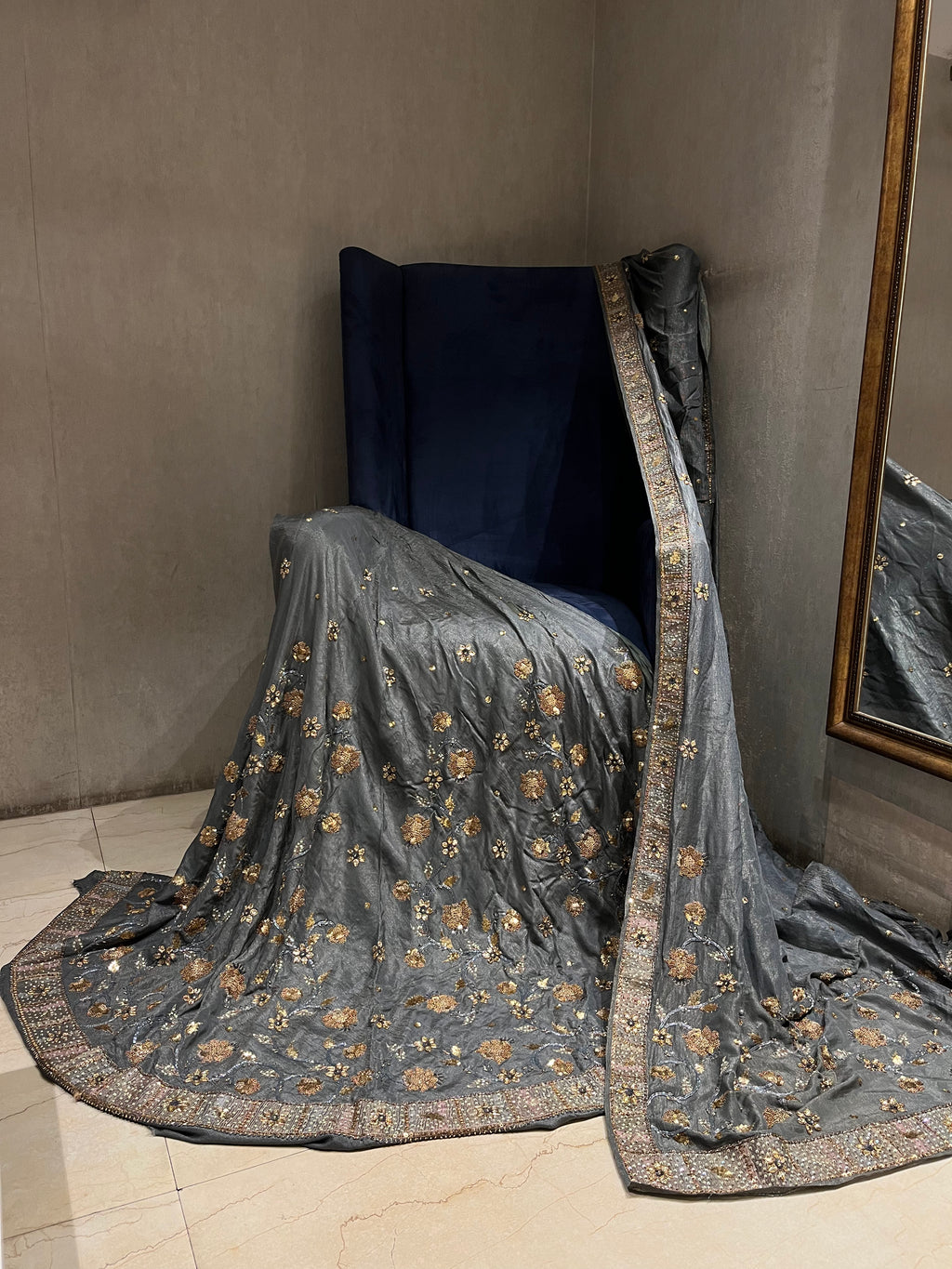 Unstitched Grey Lehenga