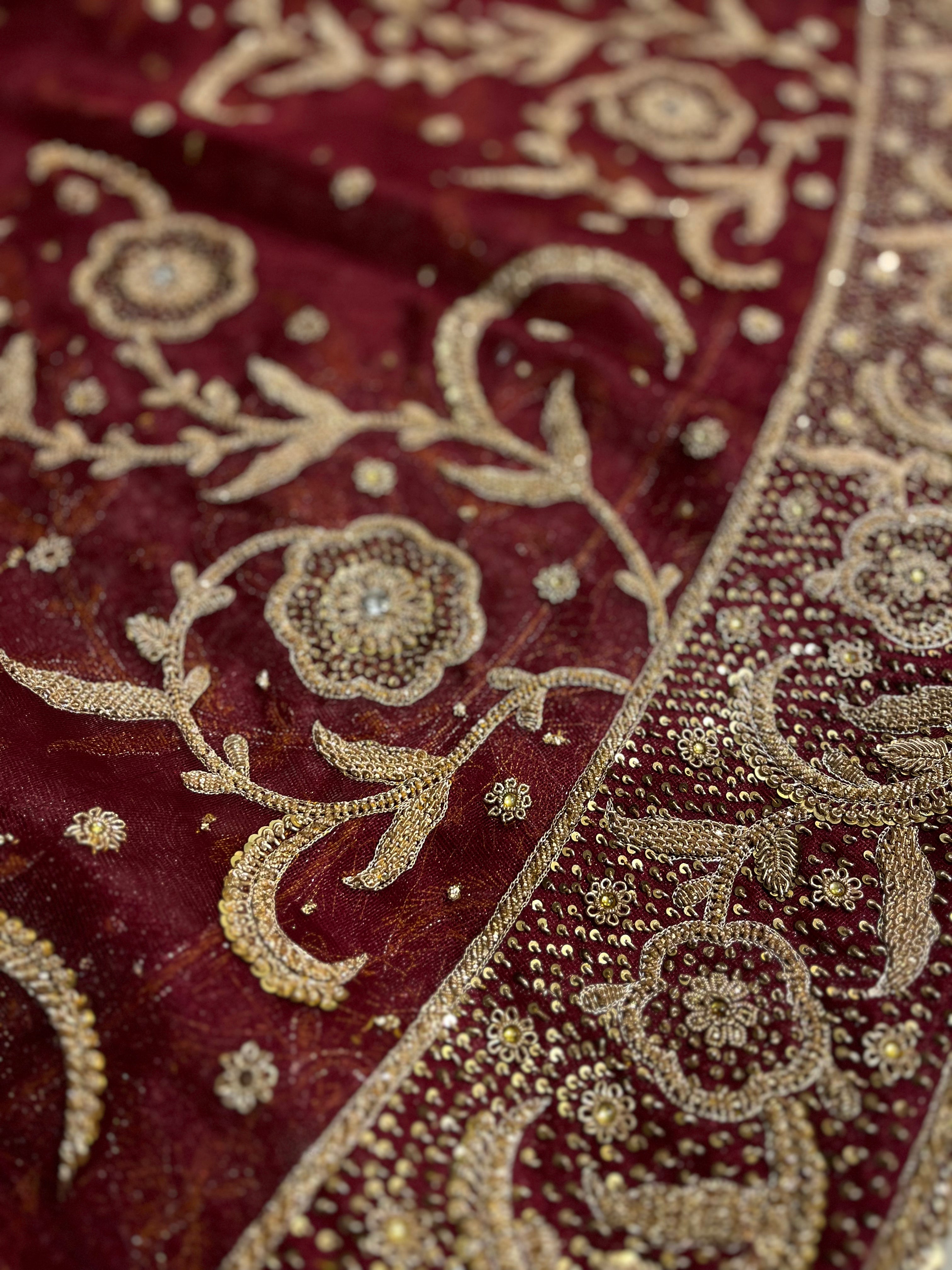 Unstitched Tissue Net Lehenga