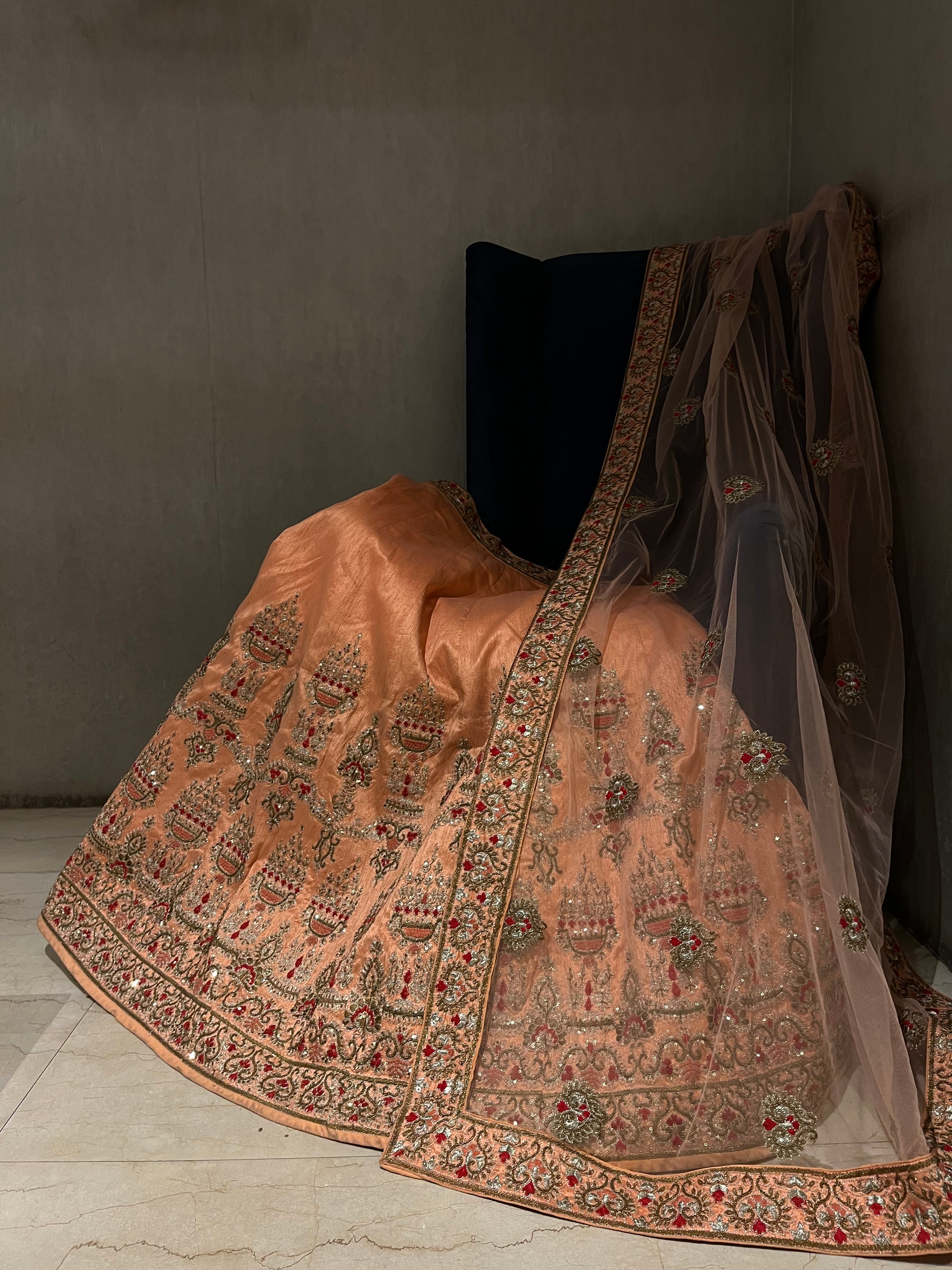 Peach Raw Silk Lehenga